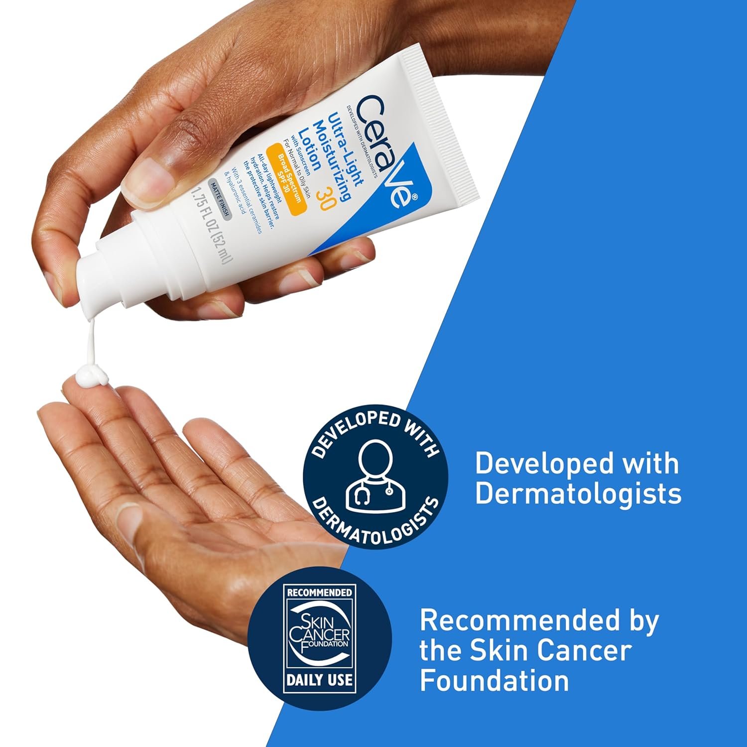 CeraVe Ultra-Light Moisturizing Lotion With SPF 30| Daily Face Moisturizer with SPF | Formulated with Hyaluronic Acid & Ceramides | Broad Spectrum SPF | Oil Free | Matte Finish | 1.7 Ounce - Image 8