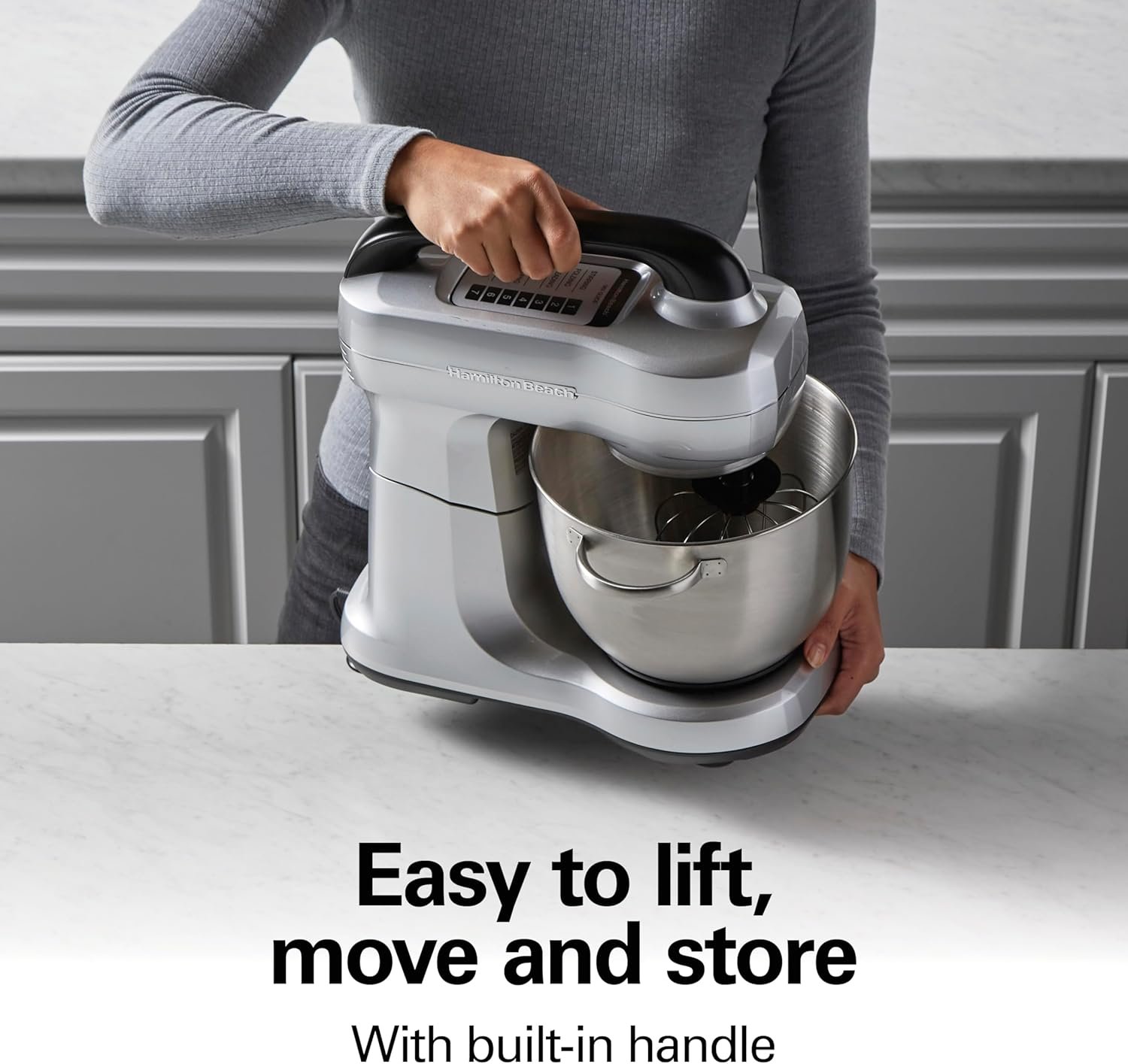 Hamilton Beach Electric Stand Mixer, 4 Quarts, Dough Hook, Flat Beater Attachments, Splash Guard 7 Speeds with Whisk, Silver - Image 6