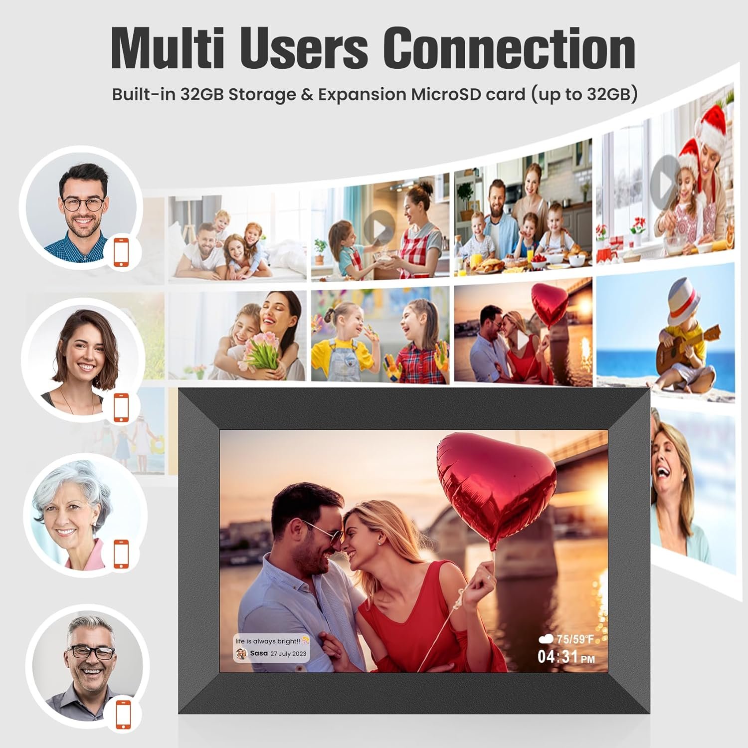 BIGASUO 10.1 Inch WiFi Digital Picture Frame, IPS HD Touch Screen Cloud Smart Photo Frames with Built-in 32GB Memory, Wall Mountable, Auto-Rotate, Share Photos Instantly from Anywhere - Image 6