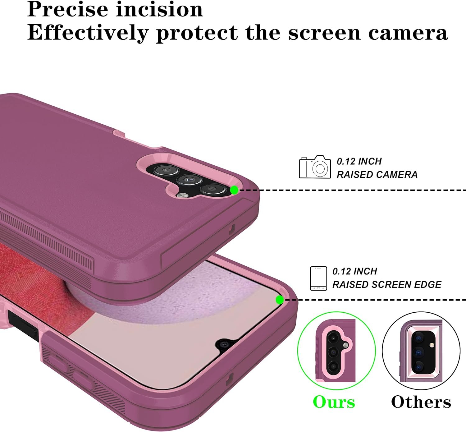 ONOLA Phone Case Compatible with Samsung Galaxy A14 5G with HD Screen Protector (2 Pack), Durable Shockproof 3-Layer Cover (WineRed Pink) - Image 4