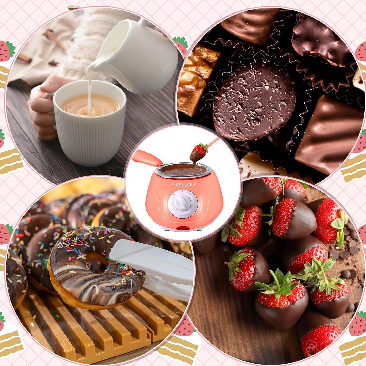 Umigy Electric Melting Chocolate Pot Gift Set Mini Fondue Fountain Pot Kit Chocolate Melting with DIY Mold and Accessories for Candy Chocolate Milk Cheese Candy Home (Pink, Fresh) - Image 7