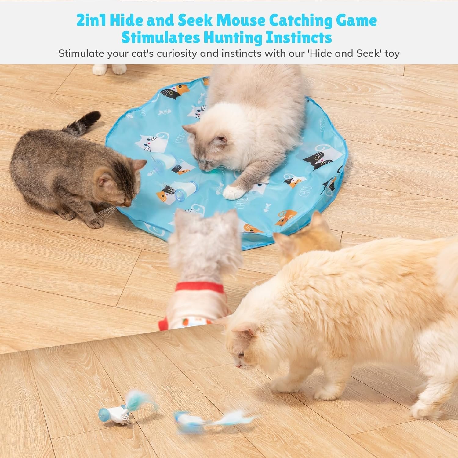 2 in 1 Interactive Cat Toys for Bored Indoor Adult Cats,Motion Activated Automatic Hide and Seek Cat Mat Toy,Self Play Cat Toys,Cat Stimulation Toys for Indoor Cats,Moving (Fetch) - Image 3