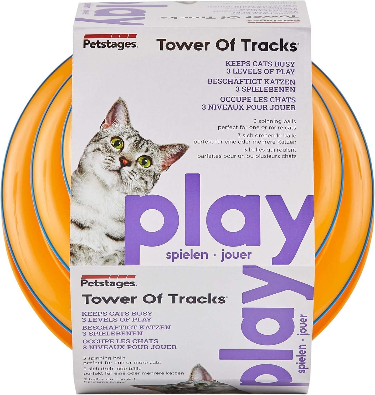 Catstages Tower of Tracks Interactive 3-Tier Cat Track Toy with Spinning Balls, Orange - Image 3