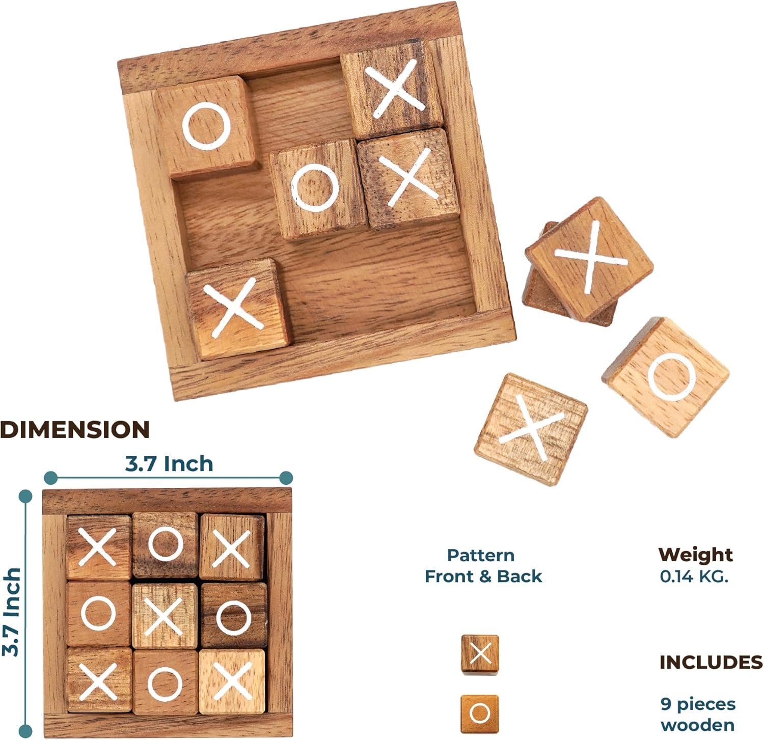 BSIRI Tic Tac Toe for Kids and Adults Coffee Table Living Room Decor and Desk Decor Family Games Night Classic Board Games Wood Rustic for Families Size 4 Inch - Image 8