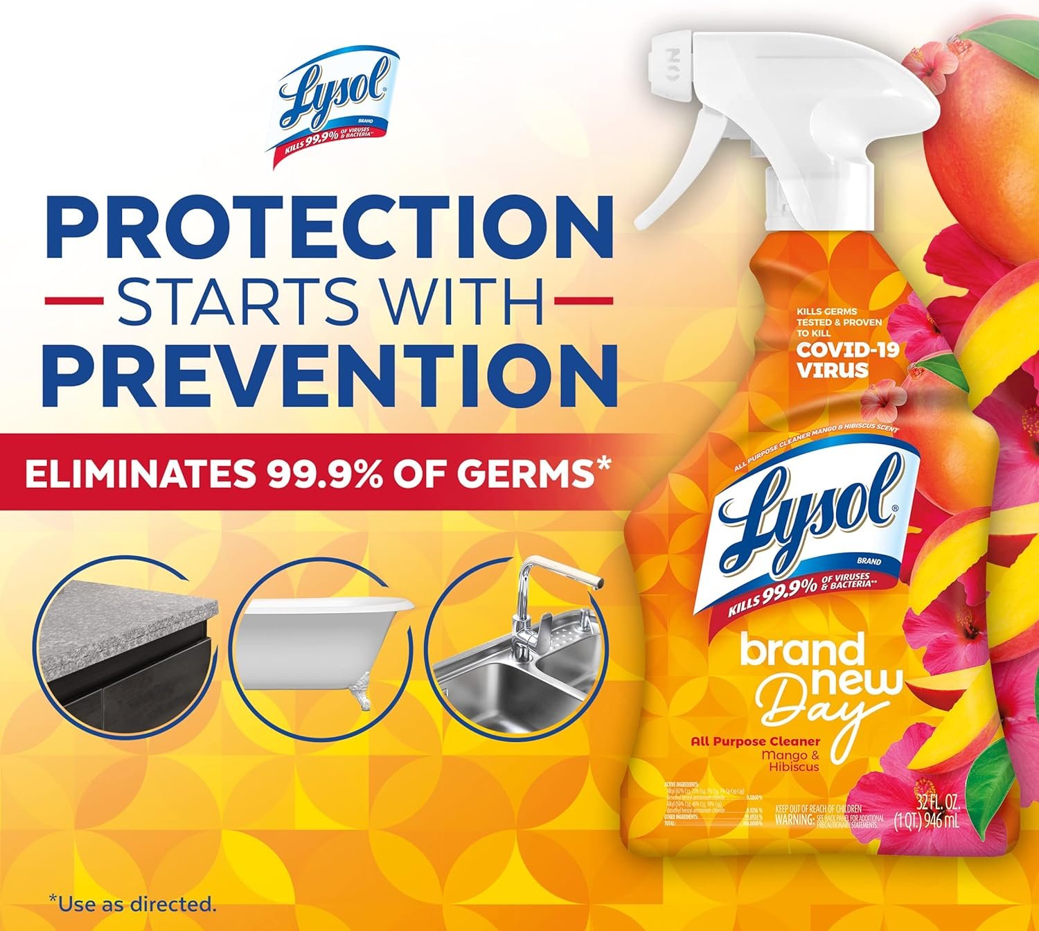 Lysol All-Purpose Cleaner, Sanitizing and Disinfecting Spray, To Clean and Deodorize, Mango & Hibiscus Scent, 32oz - Image 6