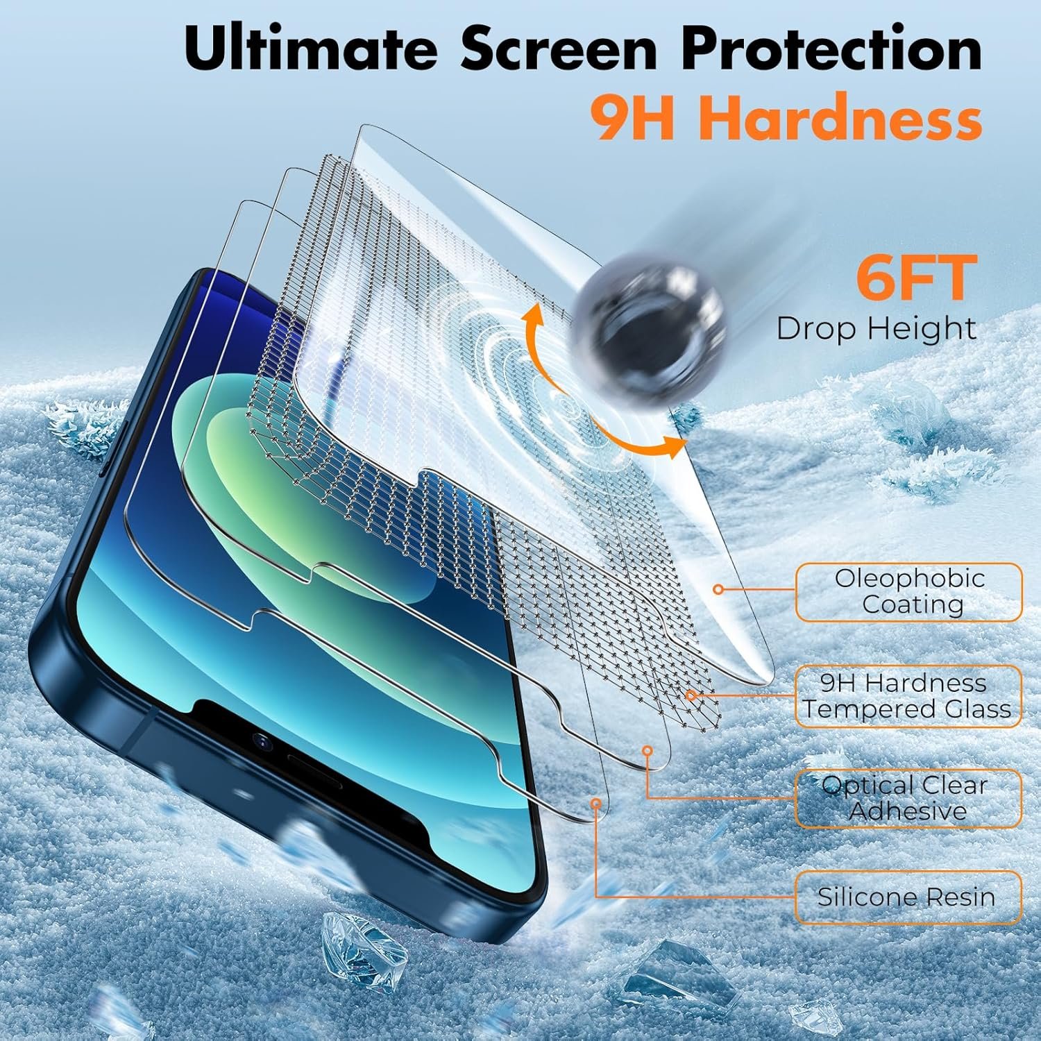 UNBREAKcable Tempered Glass Screen Protector for iPhone 12 and 12 Pro, Pack of 3, 9H Hardness Protective Glass, 2.5D Double Defense Screen Protector, Scratch-Resistant, Anti-Fingerprint and - Image 5