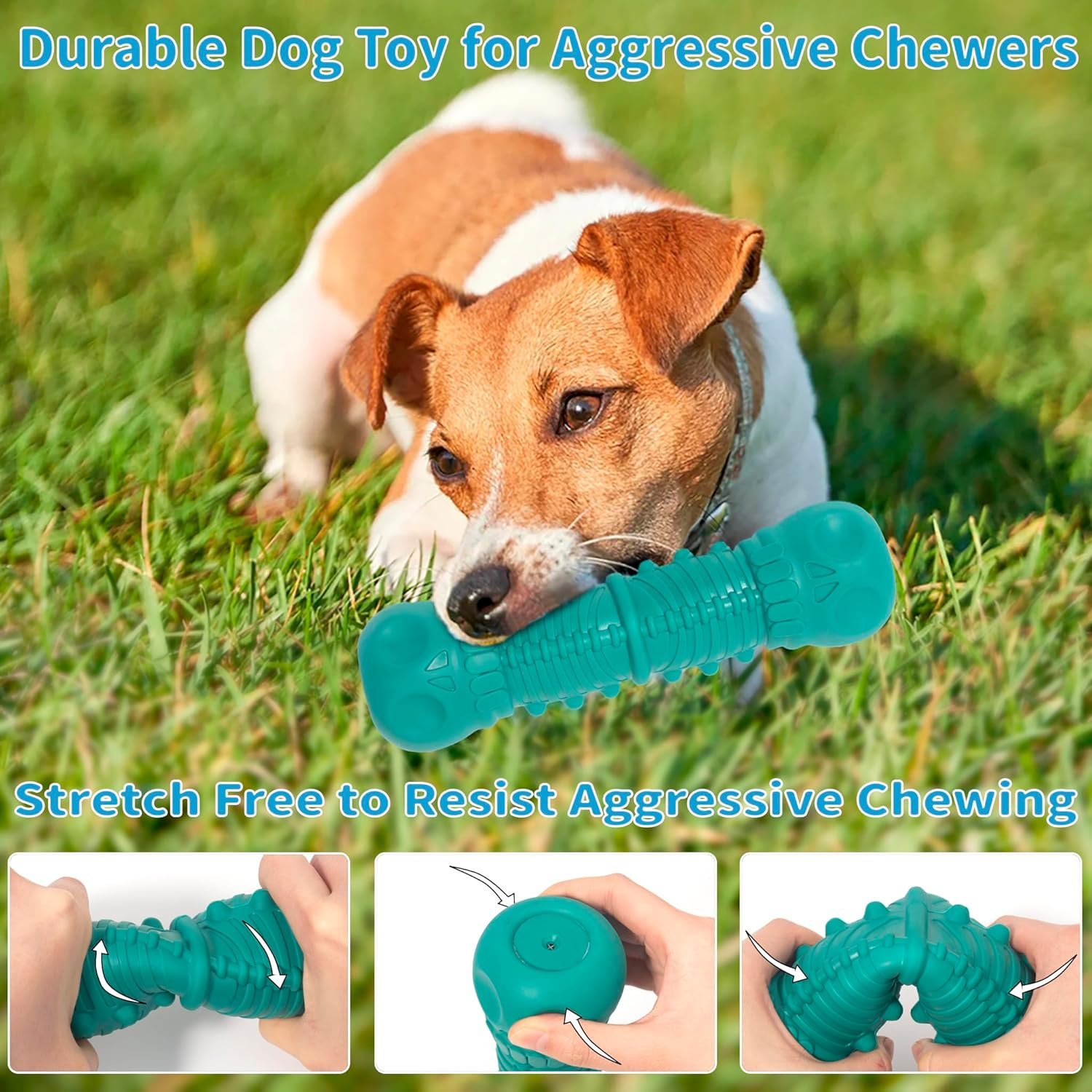 Durable Squeaky Dog Toys for Aggressive Chewers – Tough Rubber Teething Toy for Puppy, Indestructible Super Chew Toy for Medium & Large Breeds, Great Dog Gift (Green) - Image 3