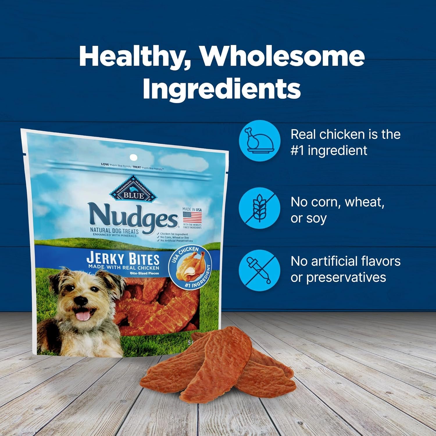 Blue Buffalo Nudges Jerky Bites Dog Treats, Made in the USA with Natural Ingredients, Bite-Sized Pieces, Chicken, 5-oz. Bag - Image 7