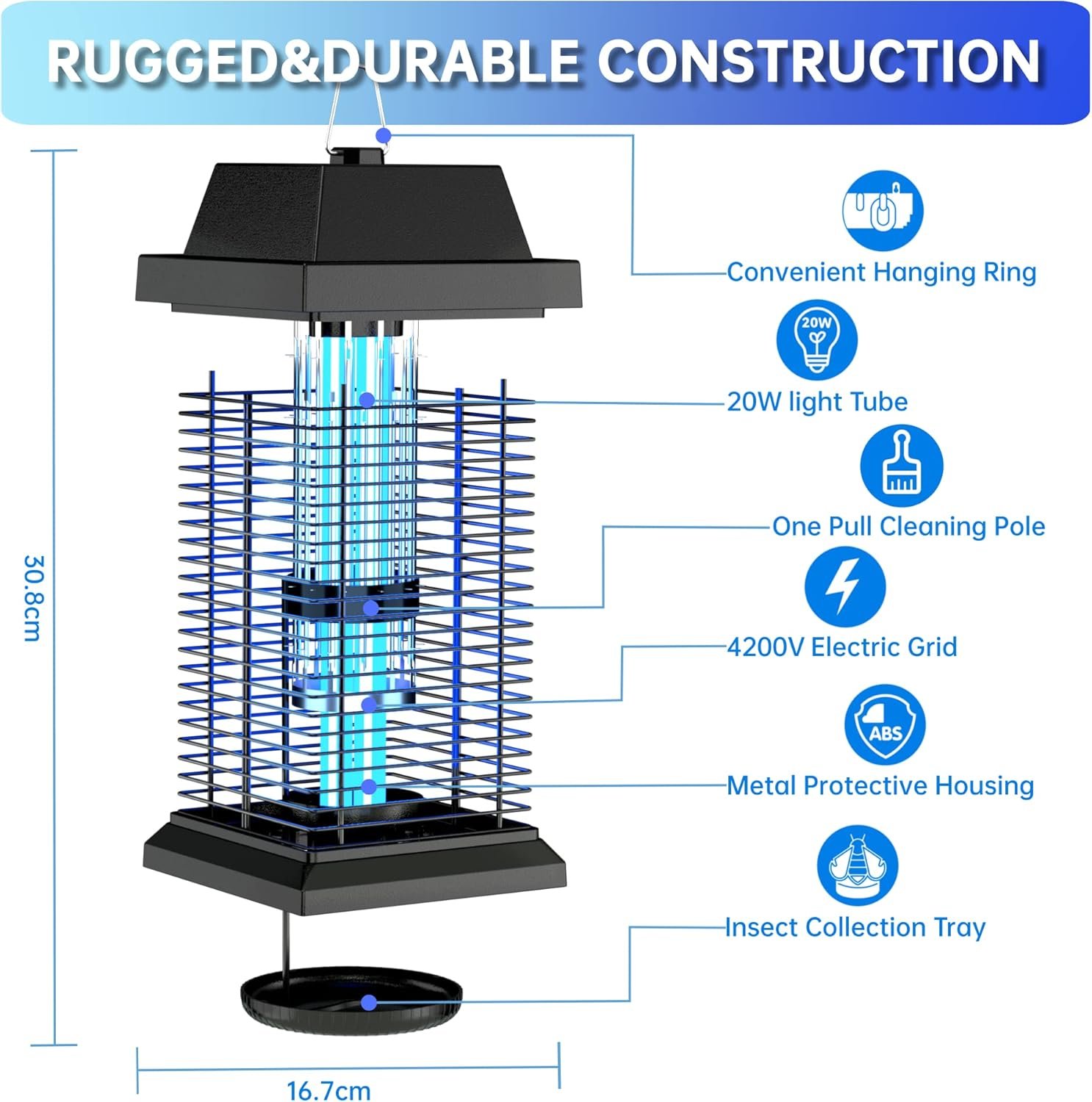 WVV Bug Zapper, 4200V Electric Mosquito Zappers Killer ,Electronic Light Bulb Lamp for Outdoor and Indoor (Metal A) - Image 4