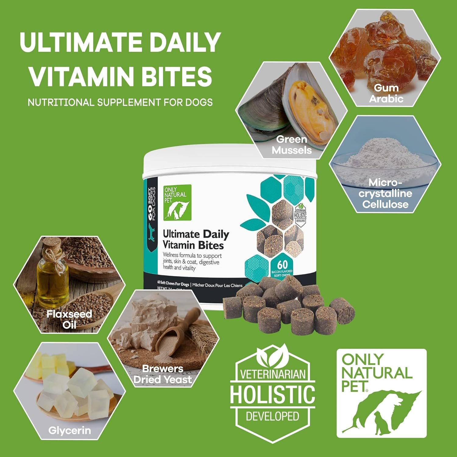 Only Natural Pet Ultimate Daily Vitamins - Complete Multivitamin Supplement for Dogs Balanced Health & Vitality - Senior Small & Large Canine Food Immune Digestive Support -60 Soft Chews (Pack of 1) - Image 3