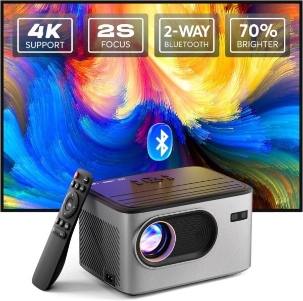 [2s Focus with Remote] PANSEBA 4K Projector, Native 1080P Bluetooth Projector, Portable Outdoor Movie Projector, Mini Projector for Home Theater, Compatible with Smartphone,HDMI,USB,TV Stick - Image 2