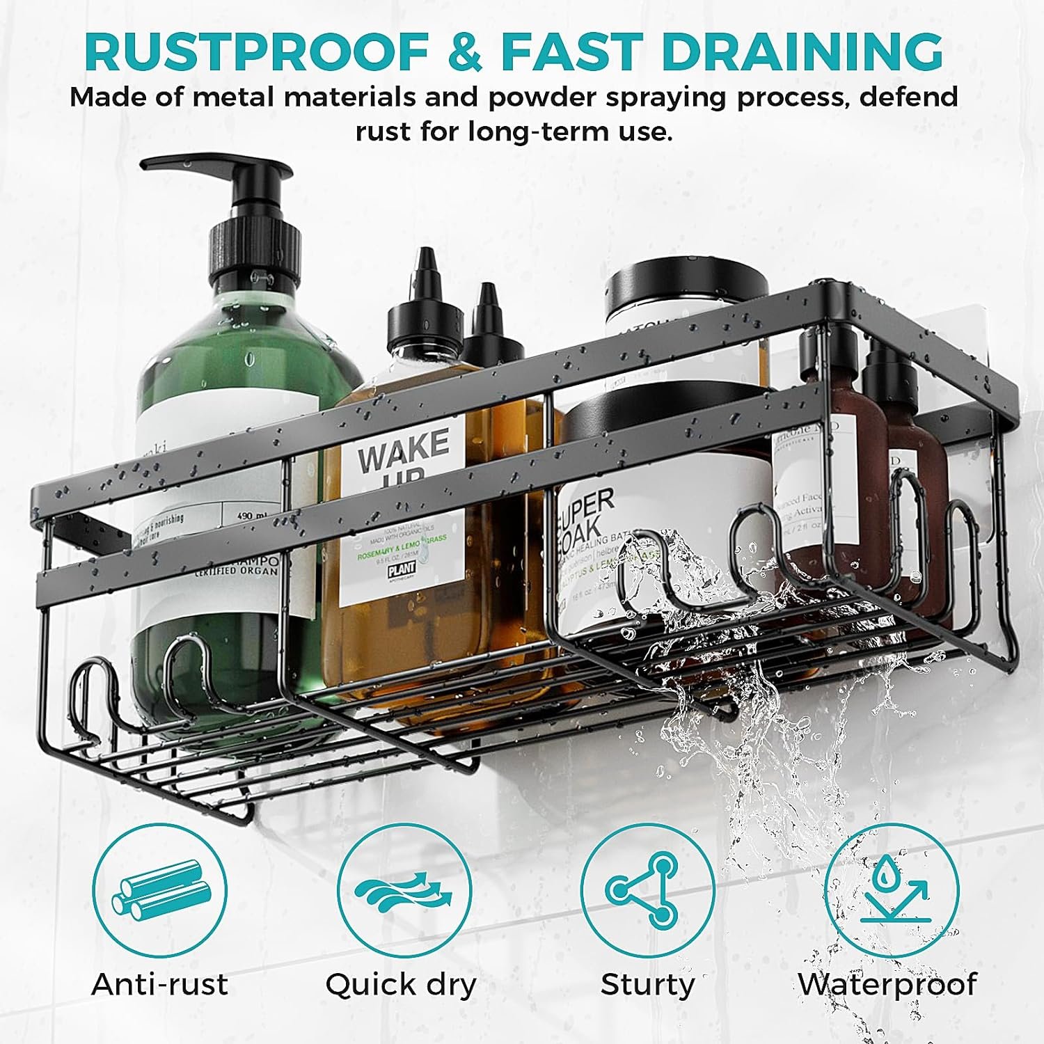 HomeHacks Shower Caddy, 3-Pack with Soap Holder, No Drilling Rustproof Organizer with Save Space Hooks, Apartment Essentials for Bathroom, Kitchen & Living Room, Shelf for Inside Shower - Image 7