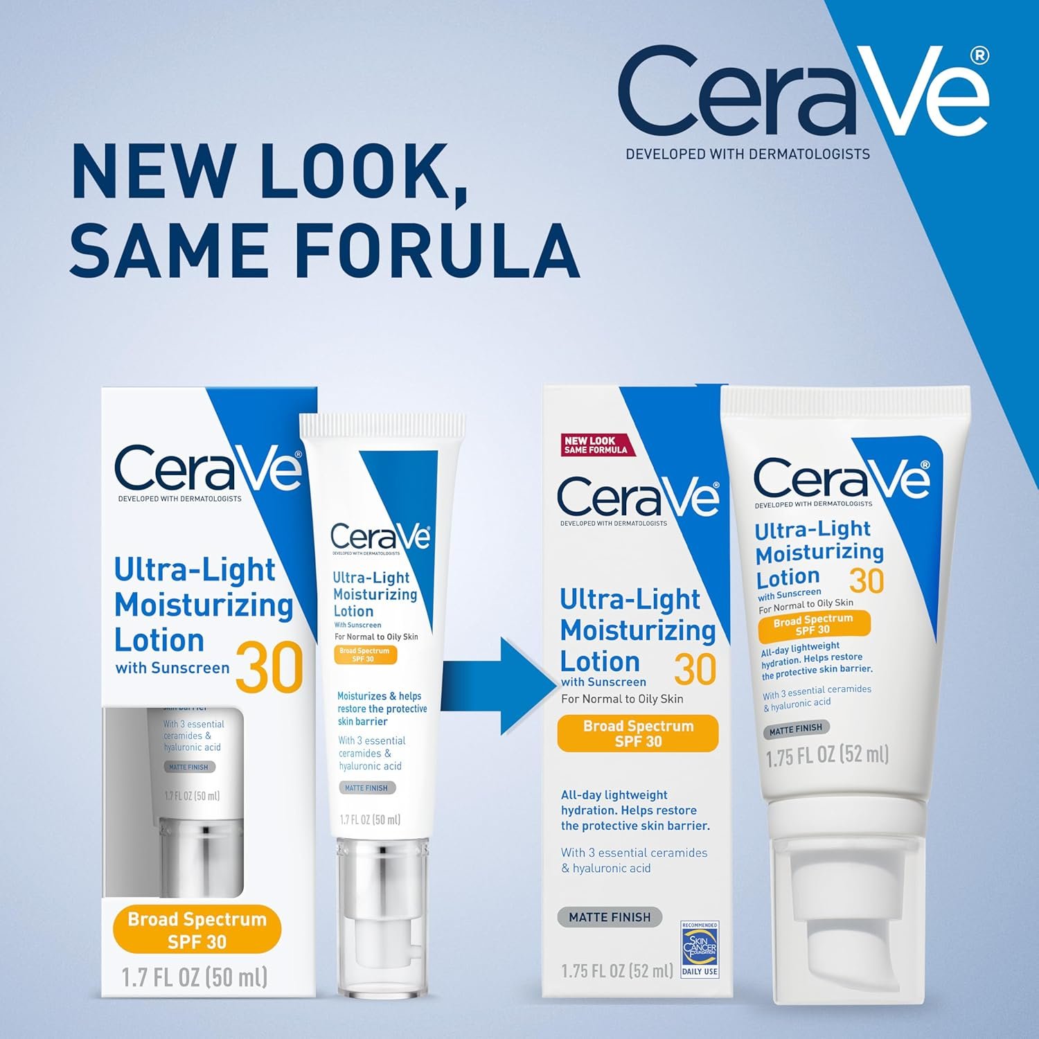 CeraVe Ultra-Light Moisturizing Lotion With SPF 30| Daily Face Moisturizer with SPF | Formulated with Hyaluronic Acid & Ceramides | Broad Spectrum SPF | Oil Free | Matte Finish | 1.7 Ounce - Image 3
