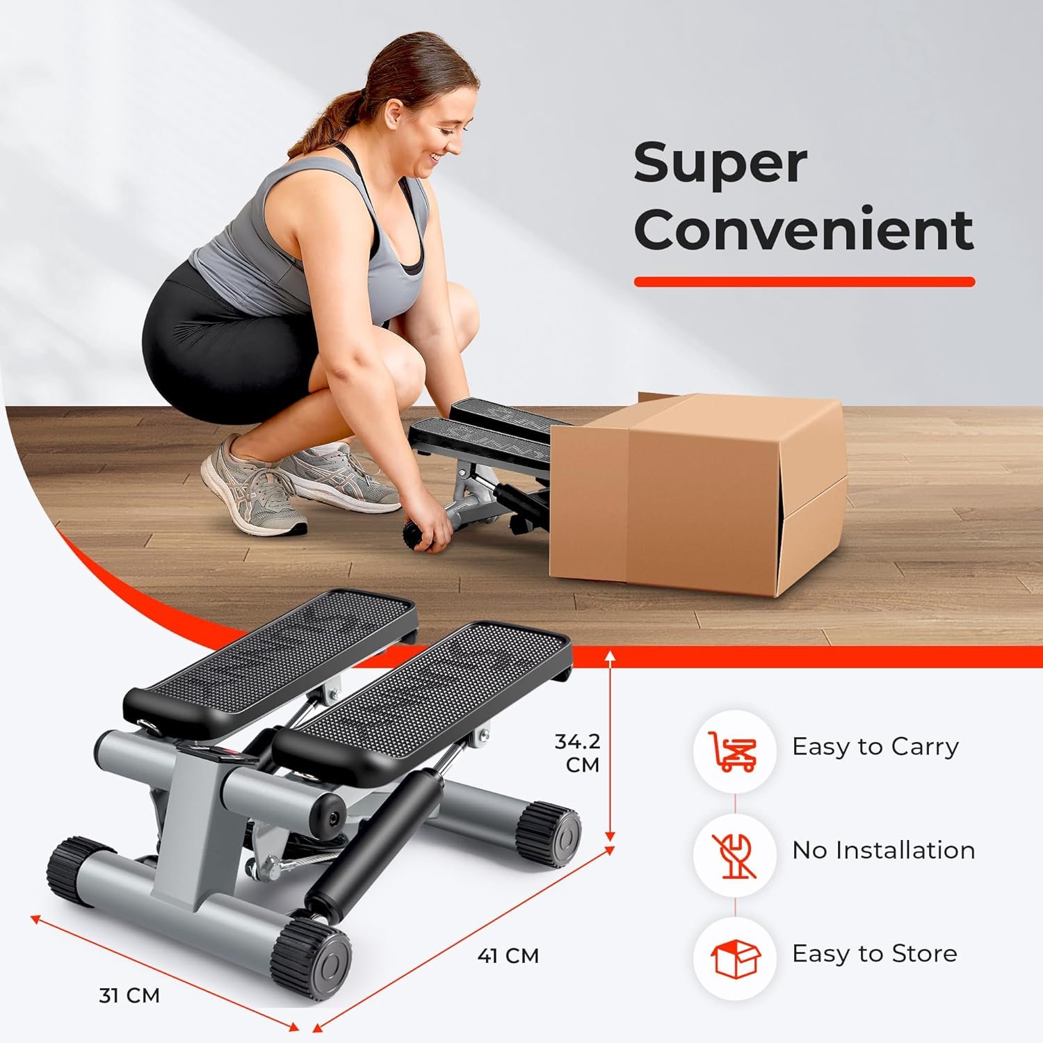 Sunny Health & Fitness Mini Steppers for Exercise at Home, Stair Step Workout Machine with Resistance Bands, Full Body Cardio Equipment, Optional Smart Stepper with SunnyFit App Connection - Image 7