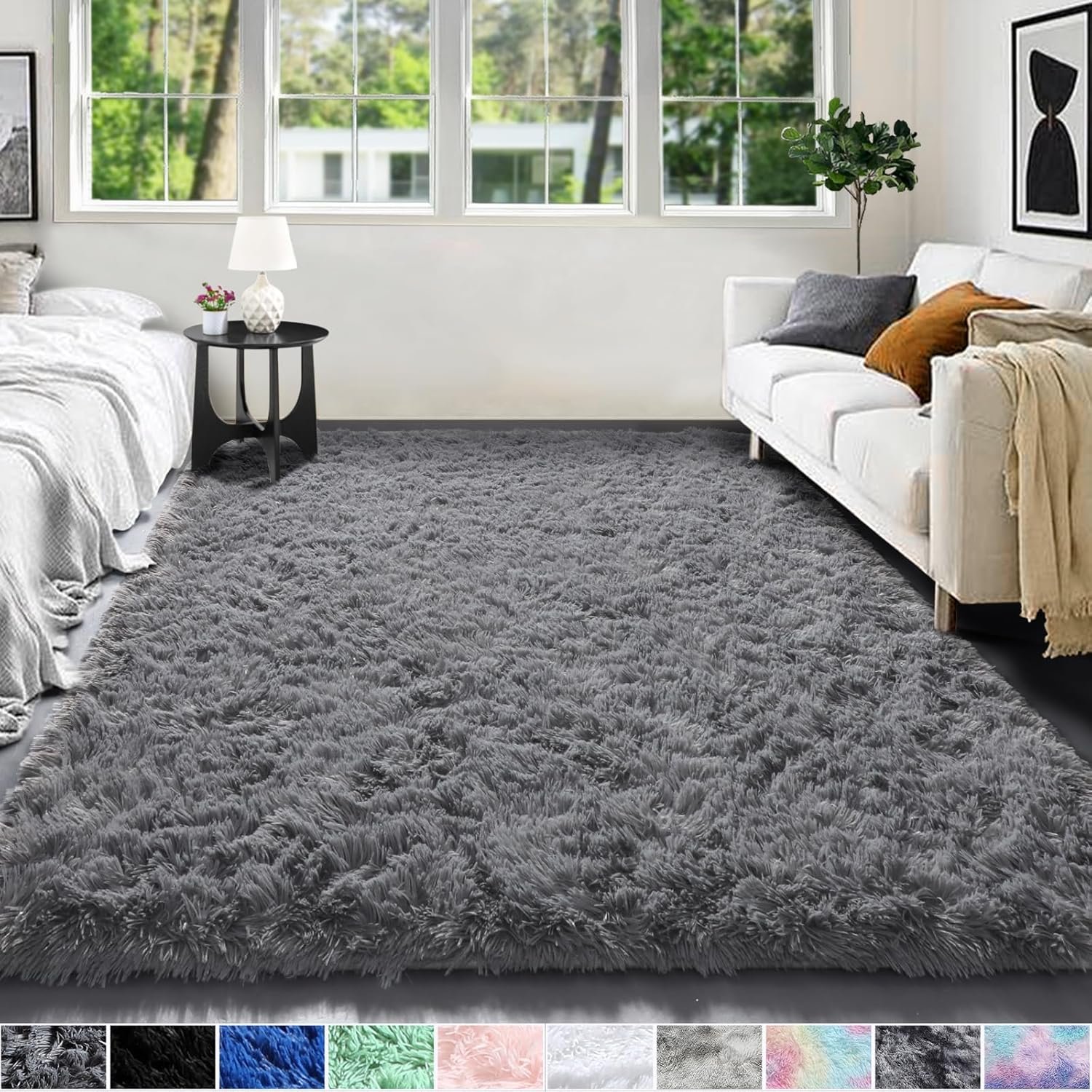 PAGISOFE Grey Fluffy Rugs for Bedroom 4x6 Area Rug Shag Rug for Kids Room Furry Carpet Modern Living Room Rug Soft Shaggy Boys Rug Fuzzy Throw Rugs for Home Decor Aesthetic, Dorm Nursery Gray - Image 2