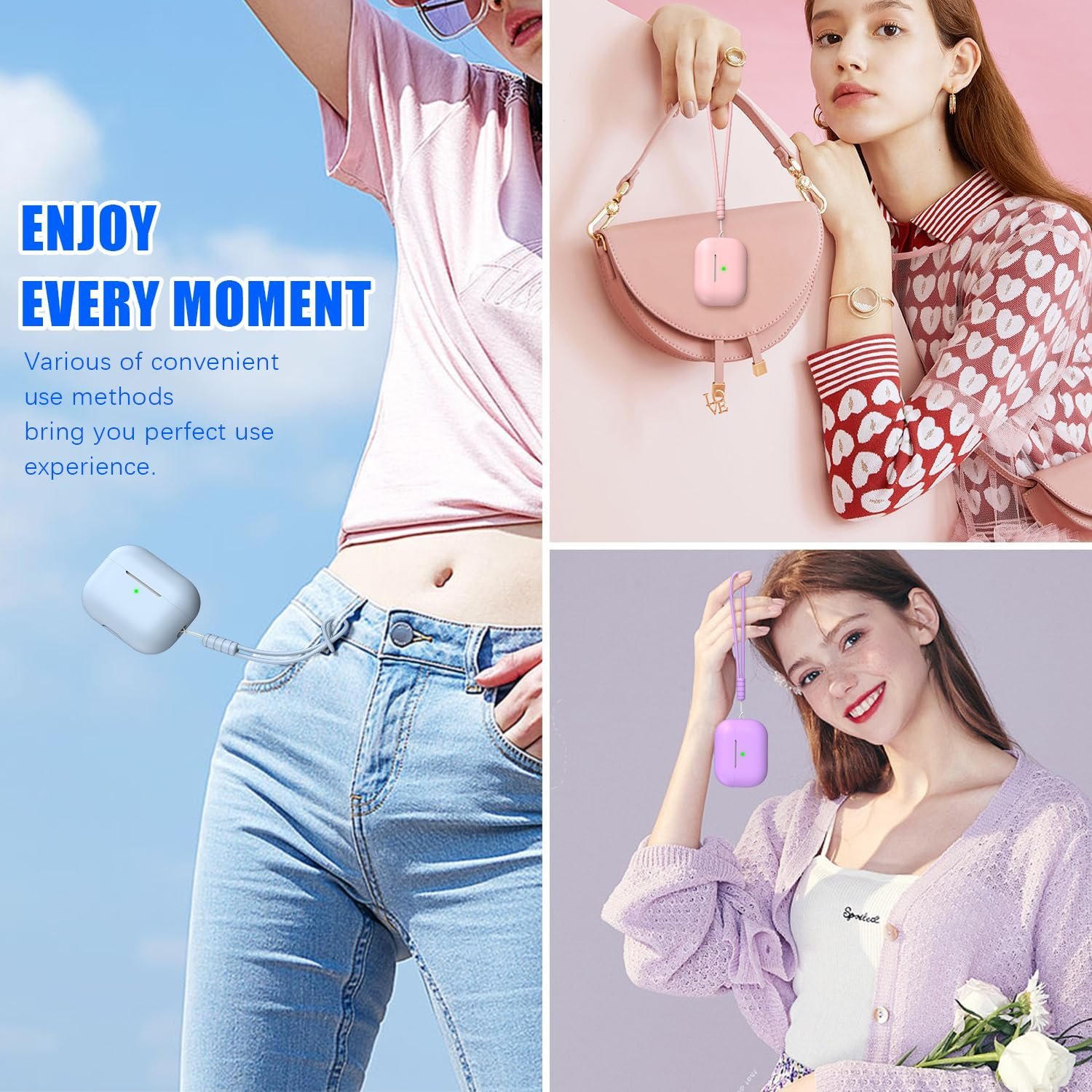 for AirPods Pro 2nd Generation Case Cover, Military Grade Anti-Fall Soft Silicone Shock-Absorbing for AirPods Pro Case Skin Touch with Keychain and Cleaning Kit, Front LED Visible, Sky Blue - Image 4