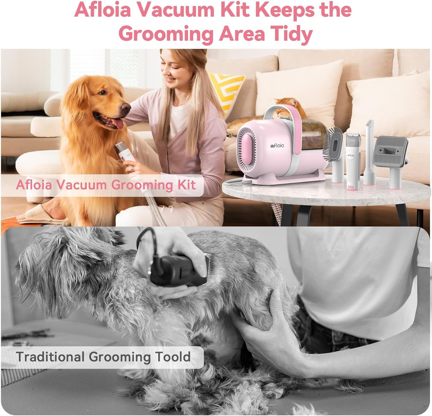 Afloia Dog Grooming Kit, Pet Grooming Vacuum & Dog Clippers & Dog Brush for Shedding with 5 Pet Grooming Tools, Low Noise Dog Hair Remover Pet Grooming Supplies for Dog Cat, Pink - Image 6