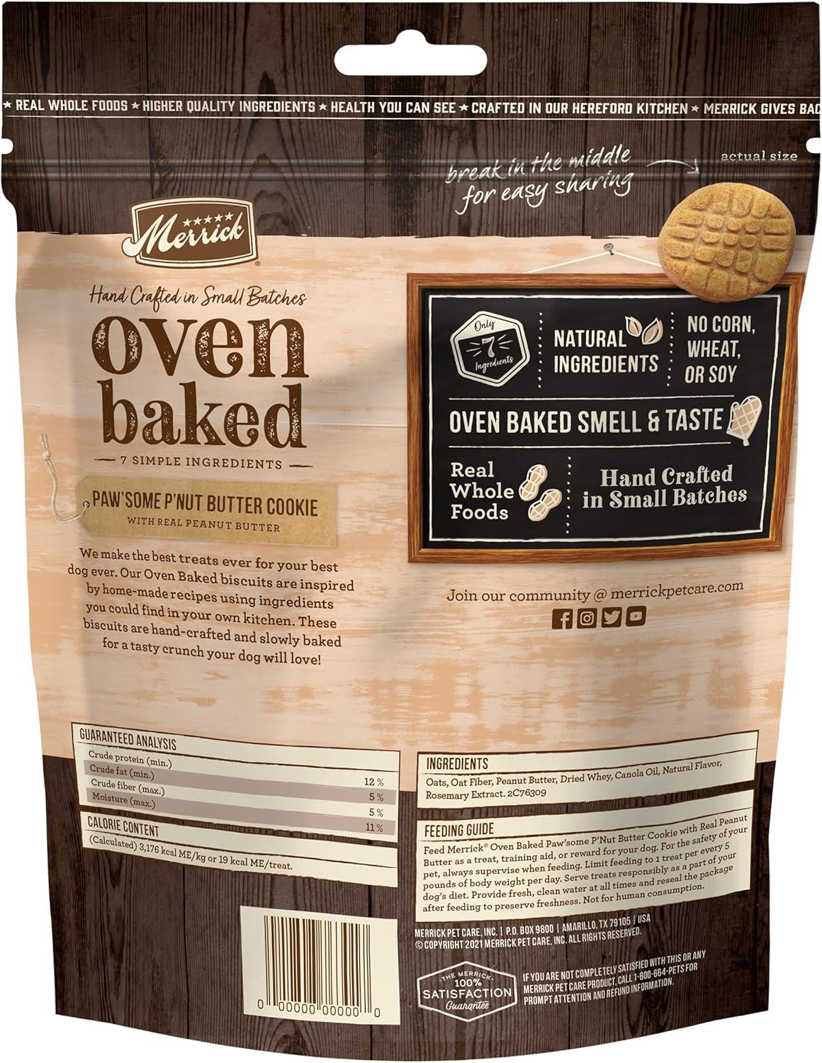 Merrick Oven Baked Dog Treats, Natural Cookies For Dogs, Paw’some P’nut Butter Cookie With Real Peanut Butter - 11 oz. Bag - Image 6