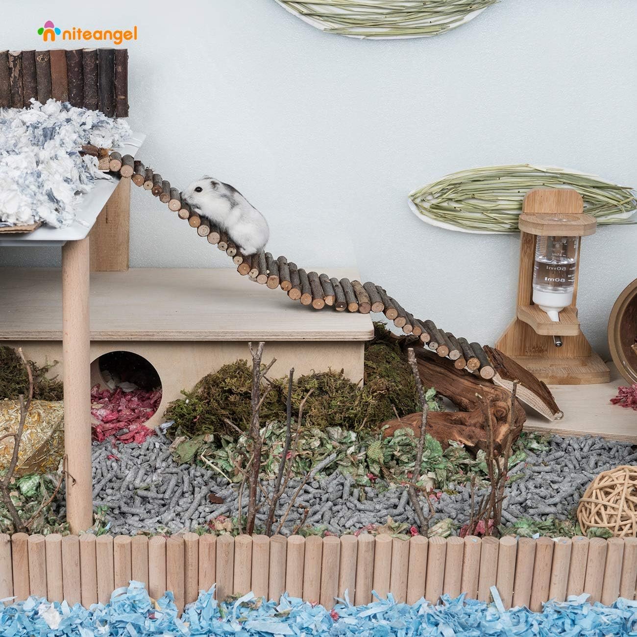 Niteangel Hamster Suspension Bridge Toy - Long Climbing Ladder for Dwarf Syrian Hamster Mice Mouse Gerbils and other Small Animals (21.8" L x 2.8" W) - Image 3