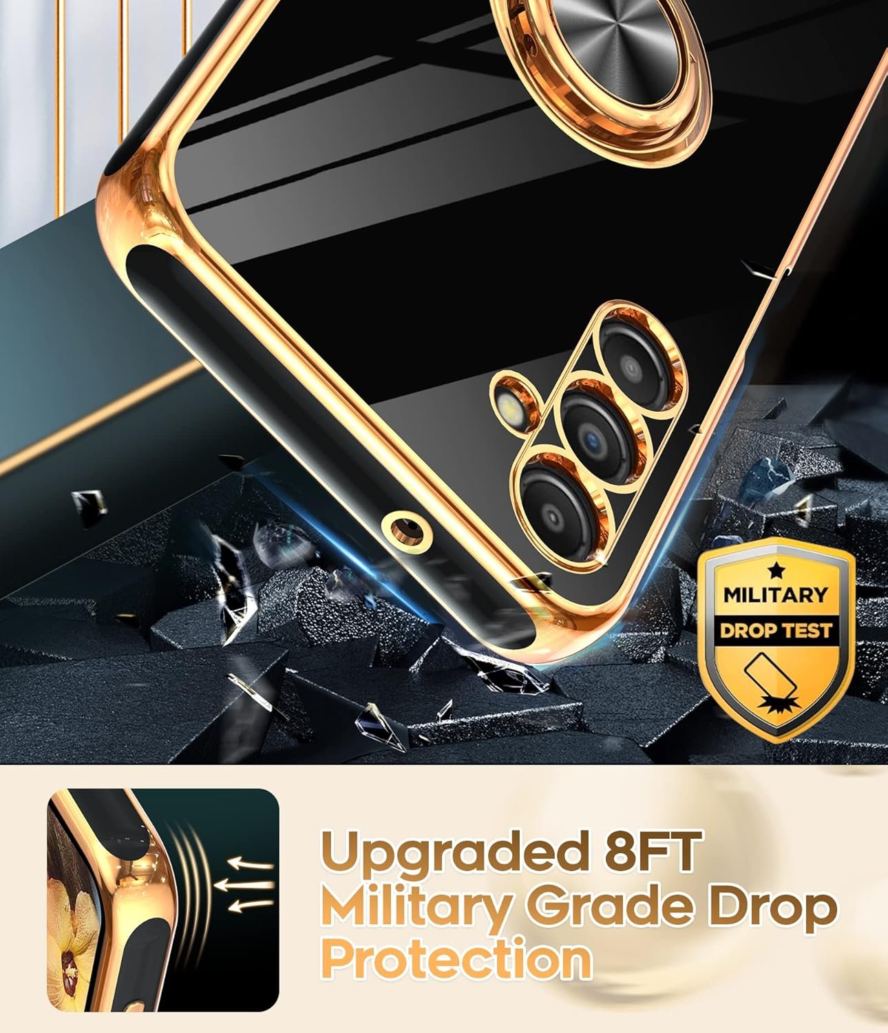 LeYi for Samsung Galaxy A14 5G Case: with 2 Pack Tempered Glass Screen Protector and 360° Rotatable Ring Holder Magnetic Kickstand, Plating Rose Gold Edge Protective Samsung A 14 5G Case, Black - Image 8