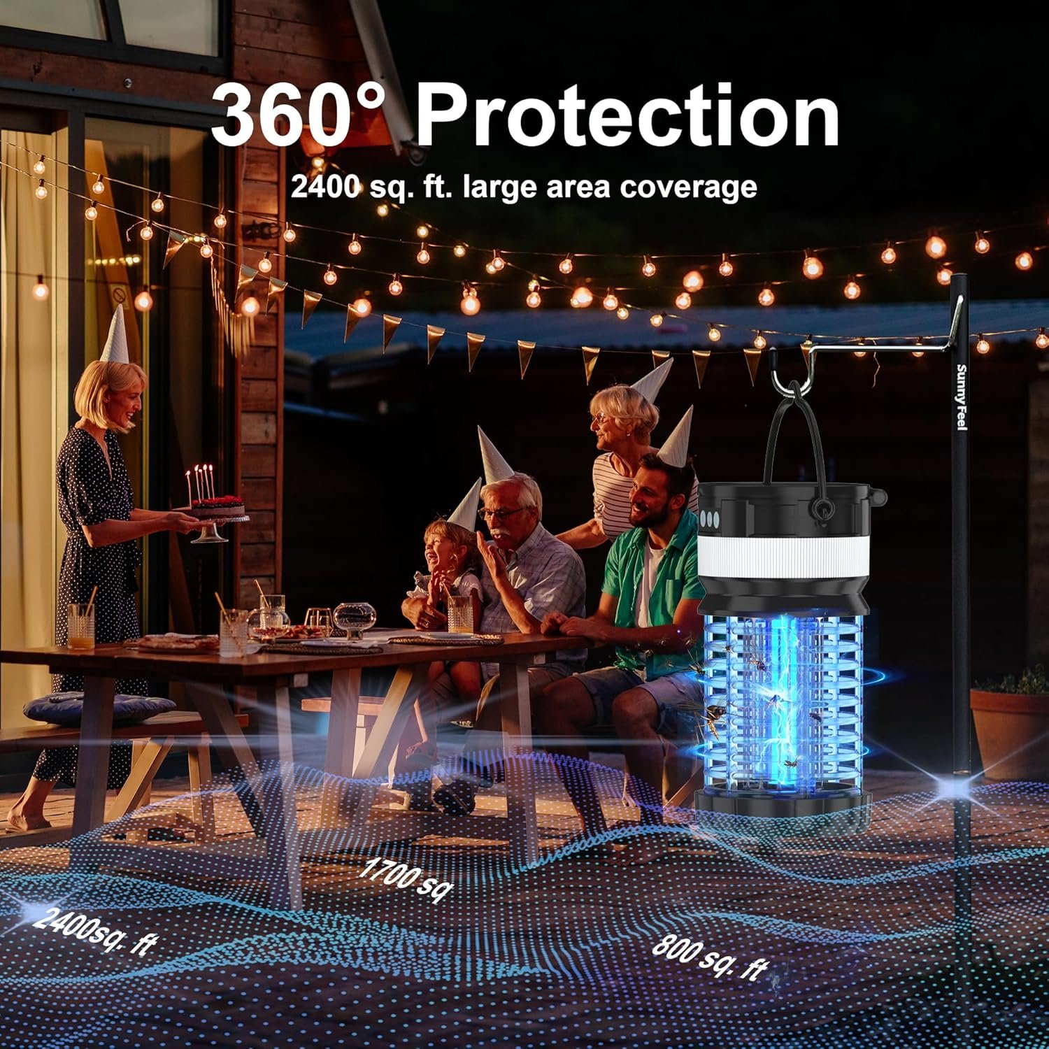 Solar Bug Zapper for Outdoor & Indoor,4200V Mosquito Zapper Waterproof Fly Trap,Portable Rechargeable Mosquito Killer with LED Light for Home,Kitchen,Backyard,Camping (Black-Blue) - Image 9