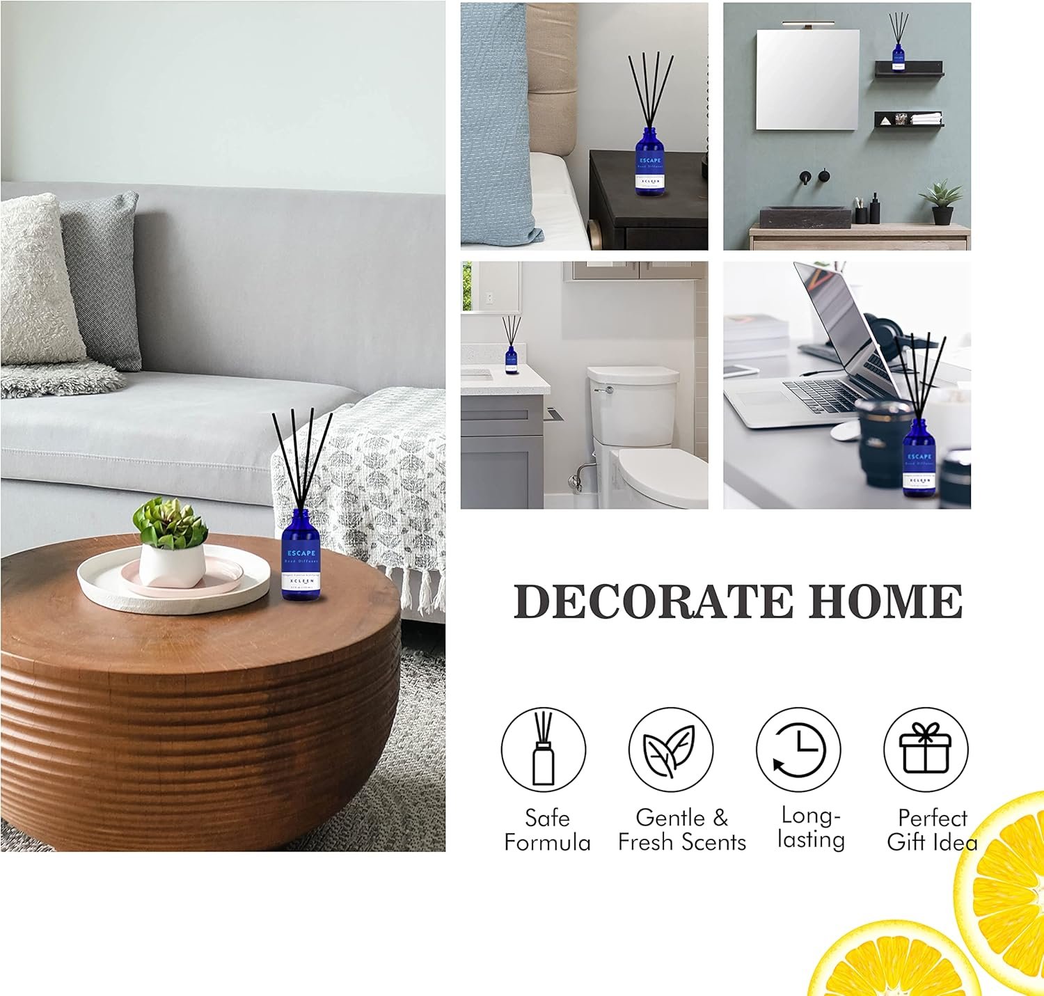 Reed Diffusers Set, 3.7 Oz Scent Diffuser, 6 Reed Diffuser Sticks, Home Fragrance Hyacinth, Peony & Citrus, Aromatherapy Oil Diffuser Reeds, More Masculine Scent, Bathroom & Office Decor 110ml - Image 8