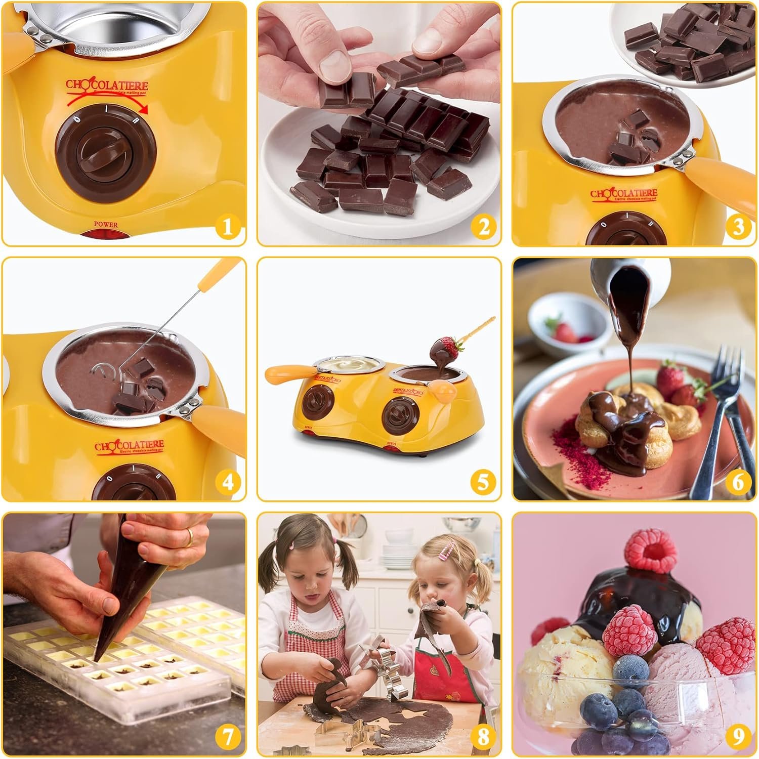 Outamateur Chocolate Melting Pot Electric Chocolate Fondue Mini Fondue Candy Maker with Double Melting Pot for Milk Chocolate,Cheese,Butter,Candy - Image 3