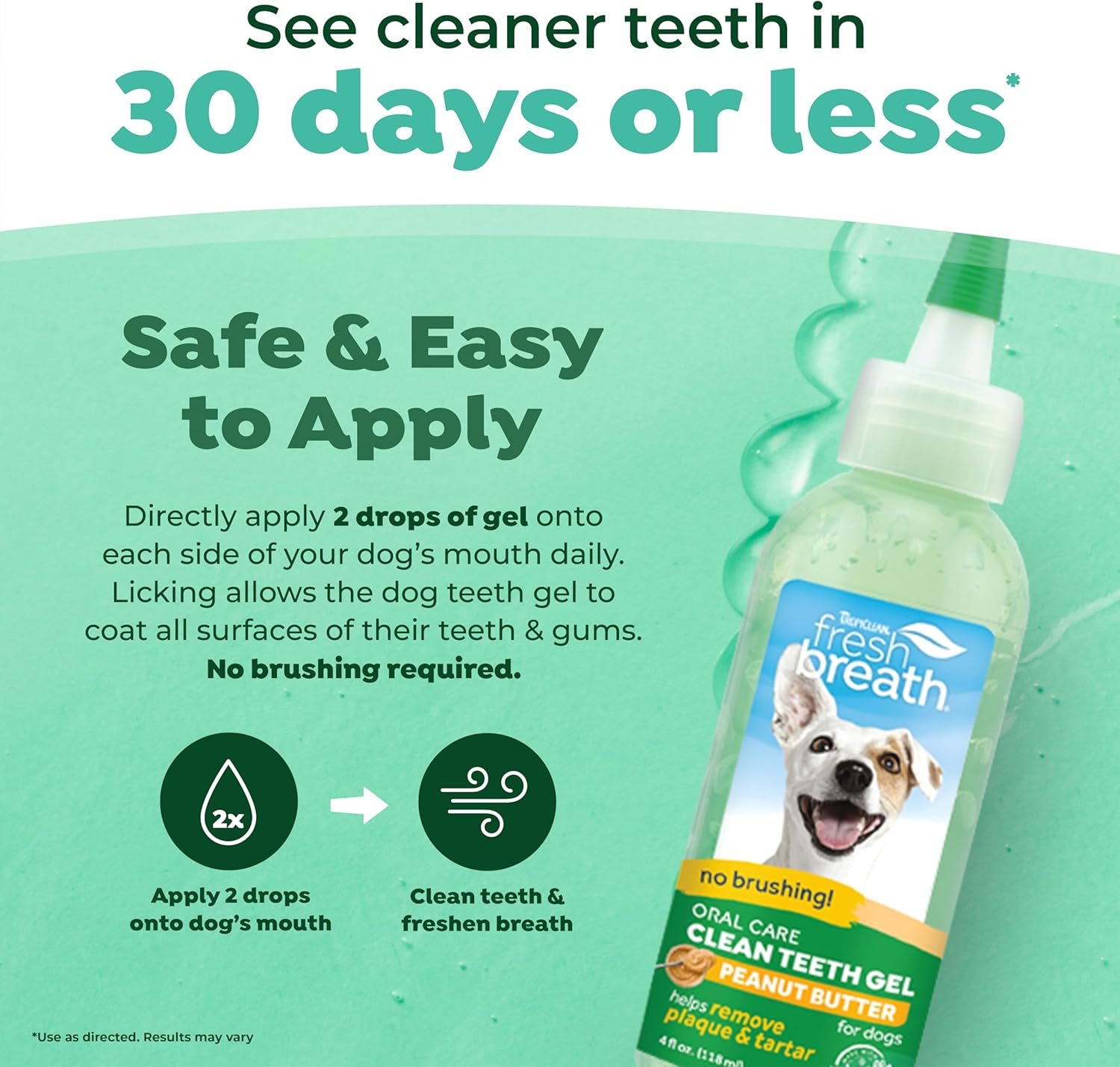 TropiClean No Brushing Gel Peanut Butter Flavor | No More Dog Toothpaste and Toothbrush | Dog Breath Spray | Breath Gel for Dogs | Dental Gel Plaque Remover | Made in the USA | 4 oz. - Image 4