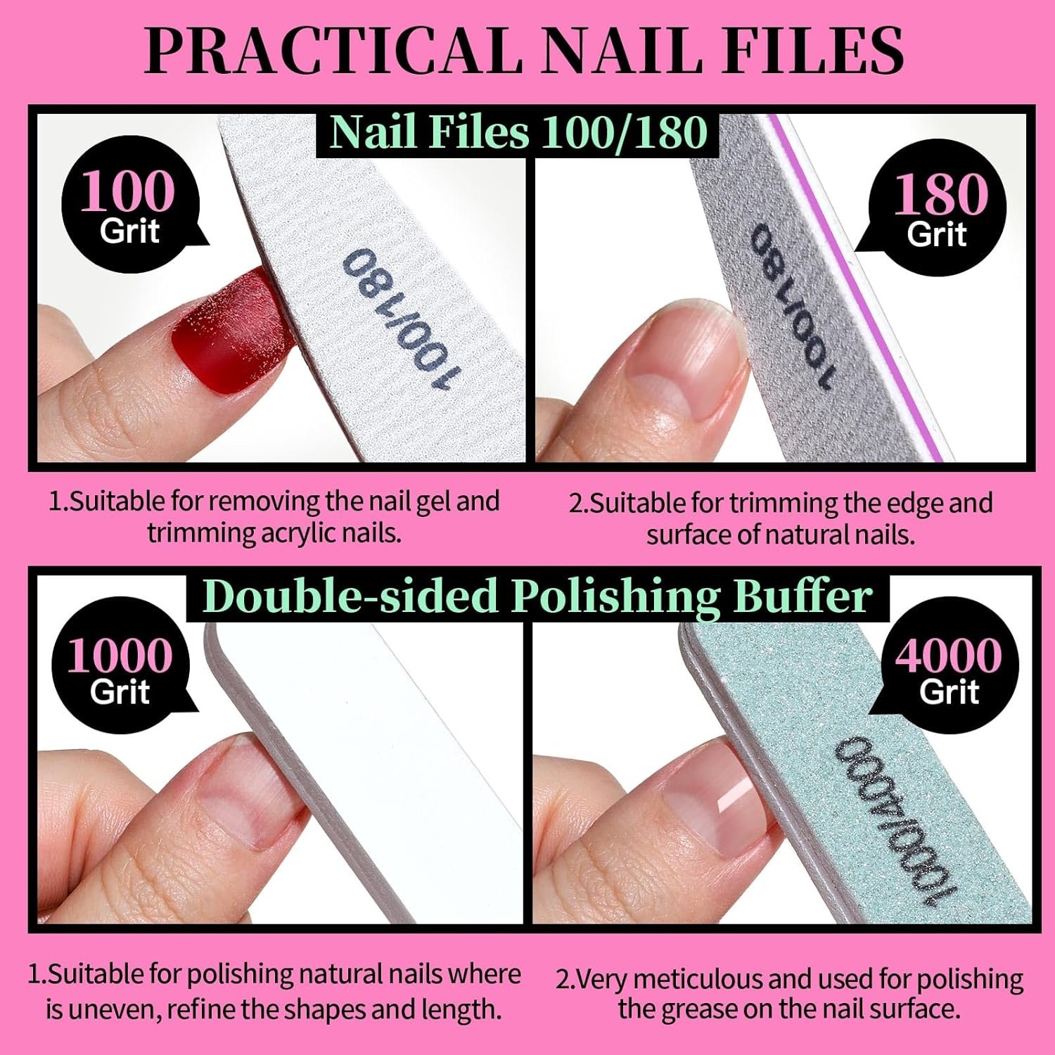 FANDAMEI Nail Care Tool Kit, Nail Files 100/180, Nail Buffer Block, Cuticle Nippers, Cuticle Trimmer, Cuticle Pusher, Nail Lifter for Ingrown Toenails, Nail Tools, Nail Kit, Pedicure & Manicure Tools - Image 3