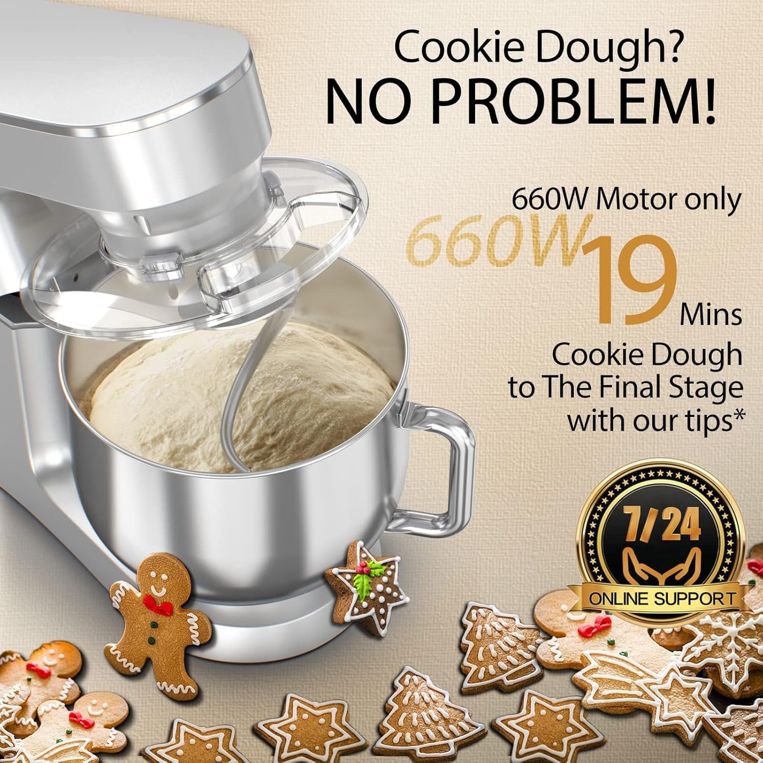 COOKLEE Stand Mixer, 9.5 Qt. 660W 10-Speed Electric Kitchen Mixer with Dishwasher-Safe Dough Hooks, Flat Beaters, Wire Whip & Pouring Shield Attachments for Most Home Cooks, SM-1551, Silver - Image 7