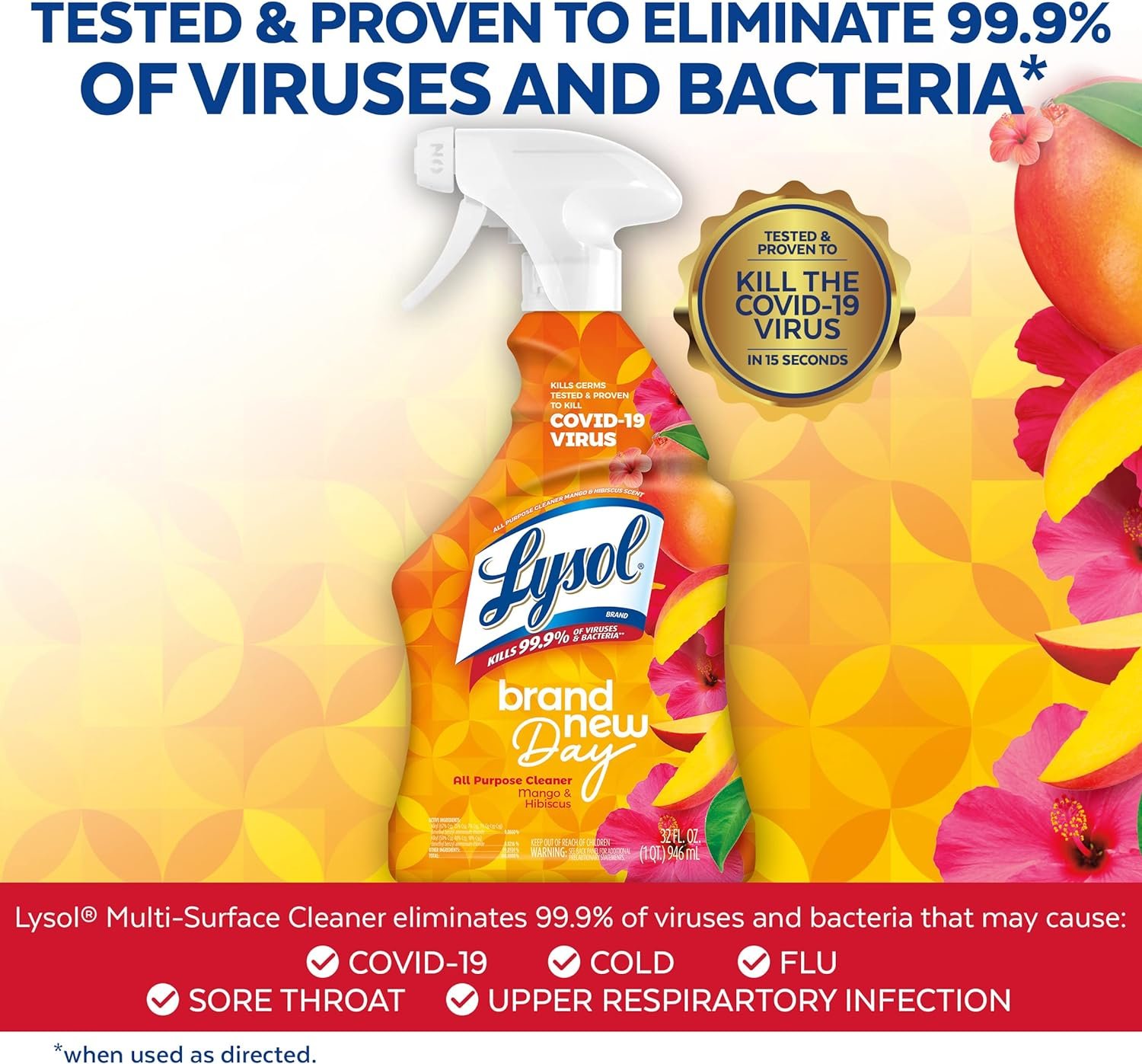 Lysol All-Purpose Cleaner, Sanitizing and Disinfecting Spray, To Clean and Deodorize, Mango & Hibiscus Scent, 32oz - Image 4