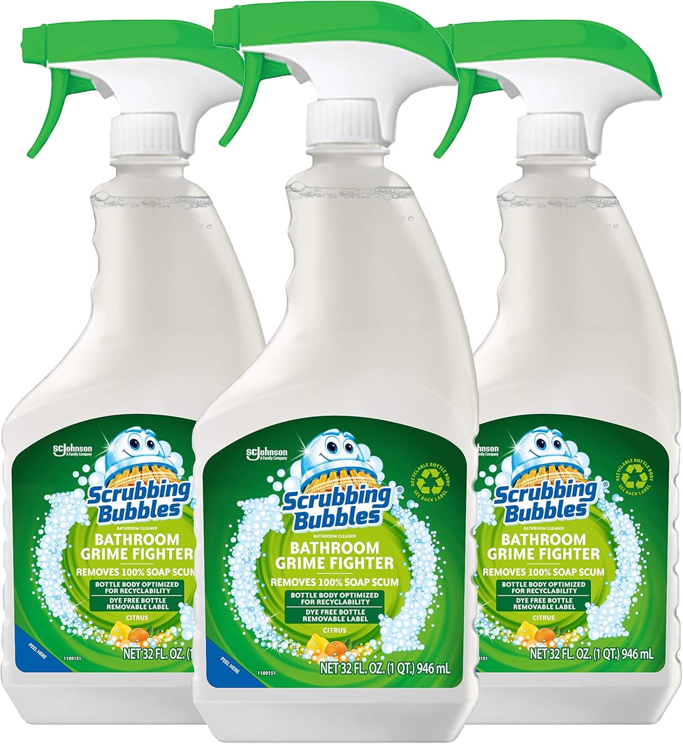Scrubbing Bubbles Bathroom Grime Fighter Spray in Recyclable Bottle, Citrus, Ideal Bathroom, Tile, Bathtub and Shower Cleaner, 32 oz (Pack of 3) - Image 13