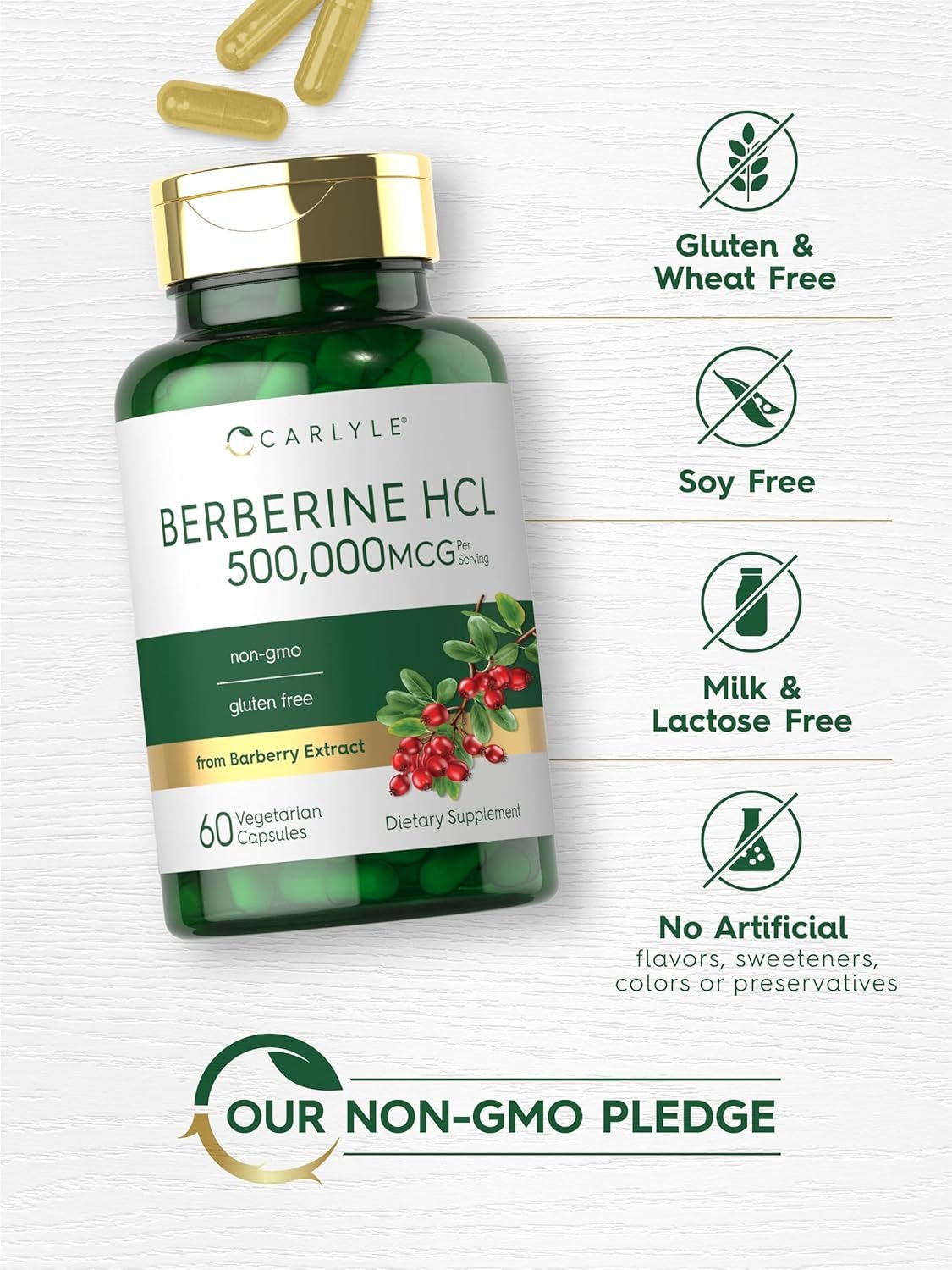 Carlyle Berberine Supplement 500,000mcg | 60 Capsules | Berberine HCL | Vegetarian, Non-GMO, Gluten Free - Image 6