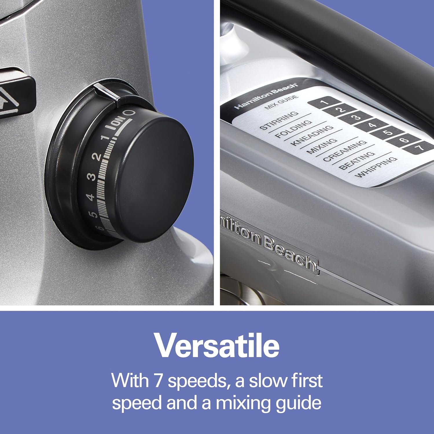 Hamilton Beach Electric Stand Mixer, 4 Quarts, Dough Hook, Flat Beater Attachments, Splash Guard 7 Speeds with Whisk, Silver - Image 4