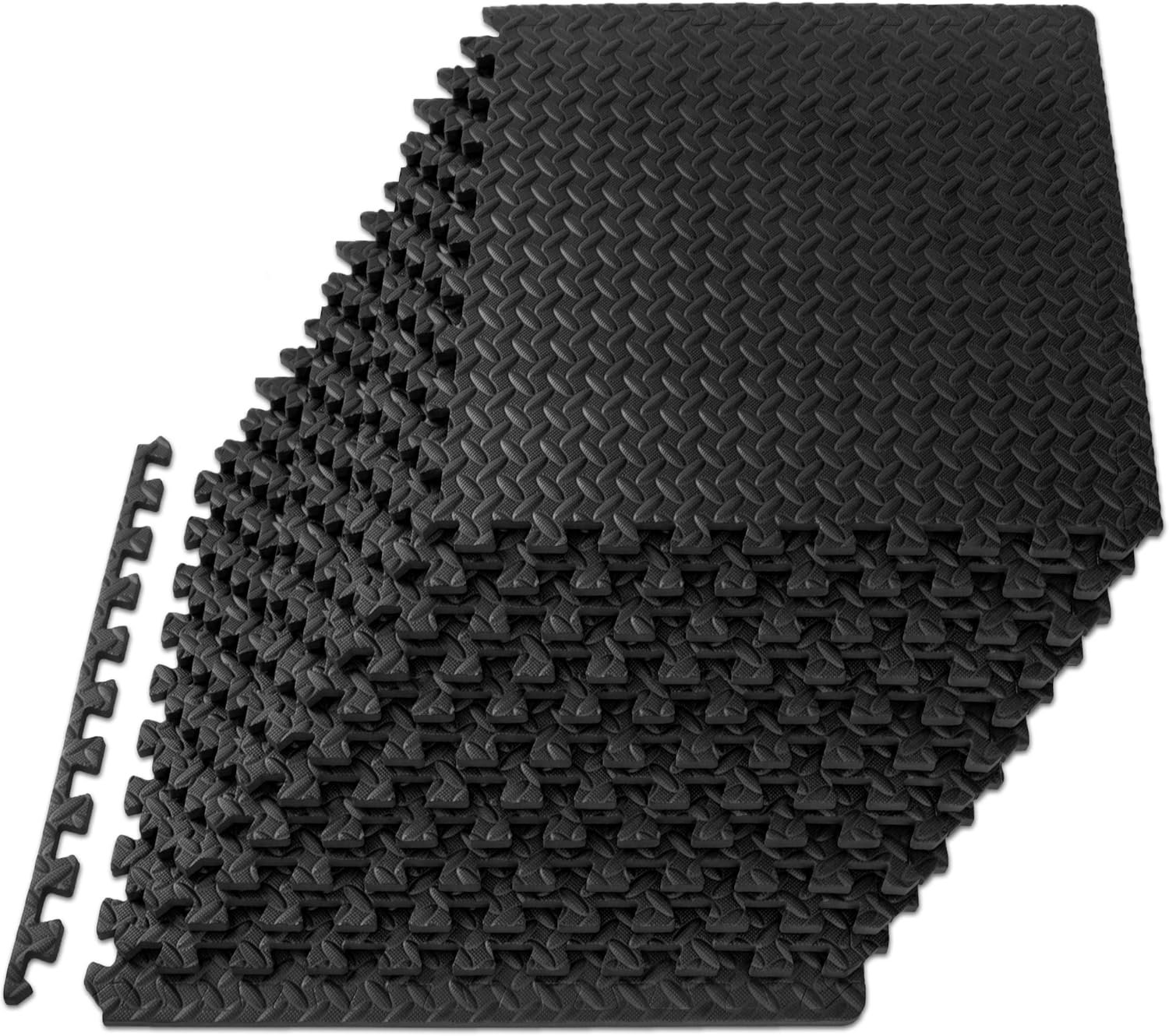 ProsourceFit Puzzle Exercise Mat ½ in, EVA Interlocking Foam Floor Tiles for Home Gym, Mat for Home Workout Equipment, Floor Padding for Kids, Black - Image 2