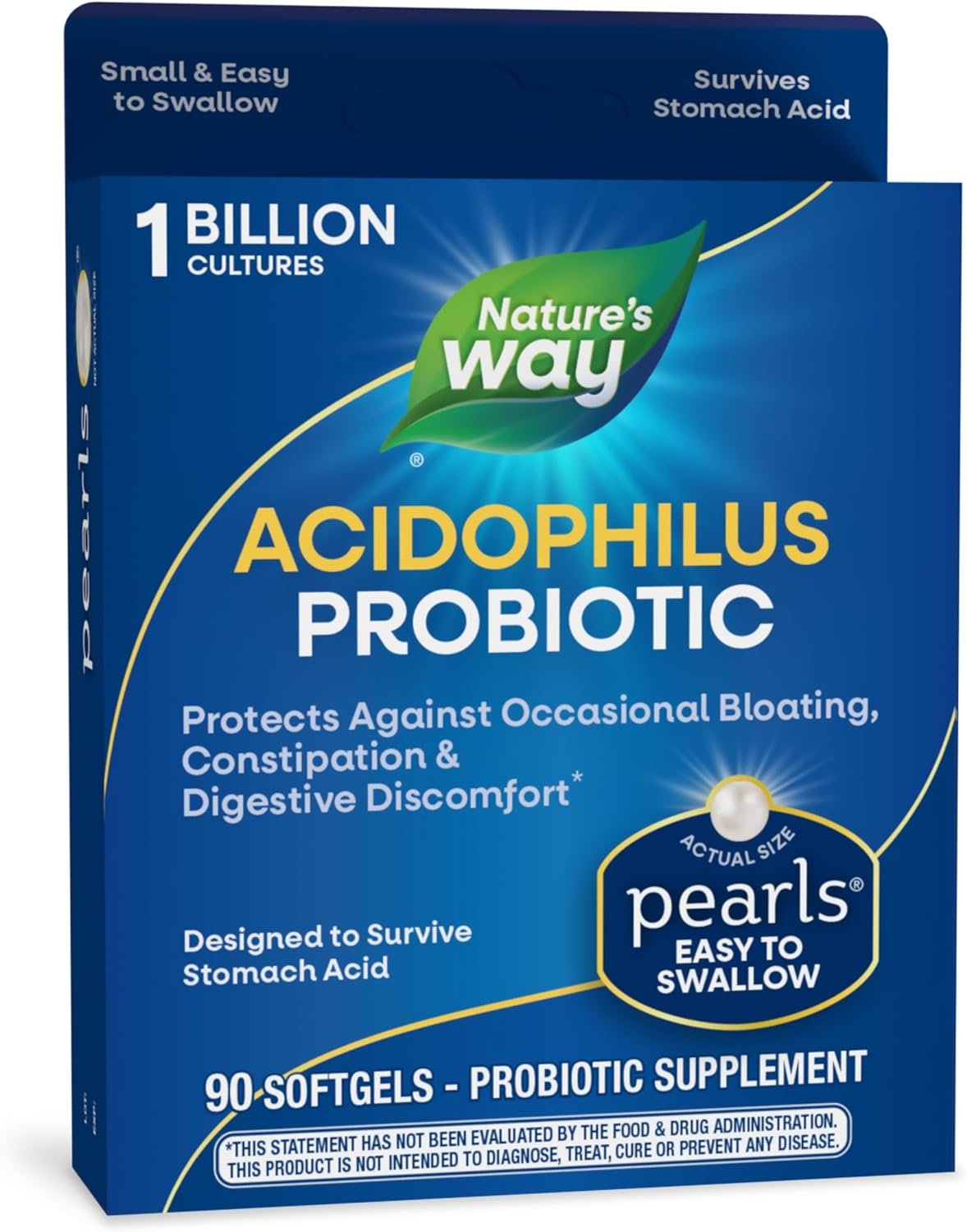 Nature's Way Acidophilus Probiotic Pearls, Supports Digestive Balance*, Protects Against Occasional Constipation and Bloating*, 1 Billion Live Cultures, 90 Softgels (Packaging May Vary) - Image 2