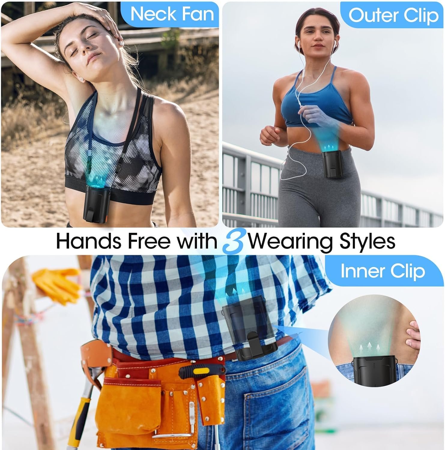 2024 AI Portable Fan Rechargeable, 4 Speeds 6600RPM Strong Airflow, Personal Waist Fan with up to 25H of Working Time, Hands-Free Hanging Neck Fan, Wearable Belt Fan for Camping, Outdoor, Jobsite - Image 5