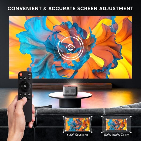 [2s Focus with Remote] PANSEBA 4K Projector, Native 1080P Bluetooth Projector, Portable Outdoor Movie Projector, Mini Projector for Home Theater, Compatible with Smartphone,HDMI,USB,TV Stick - Image 4