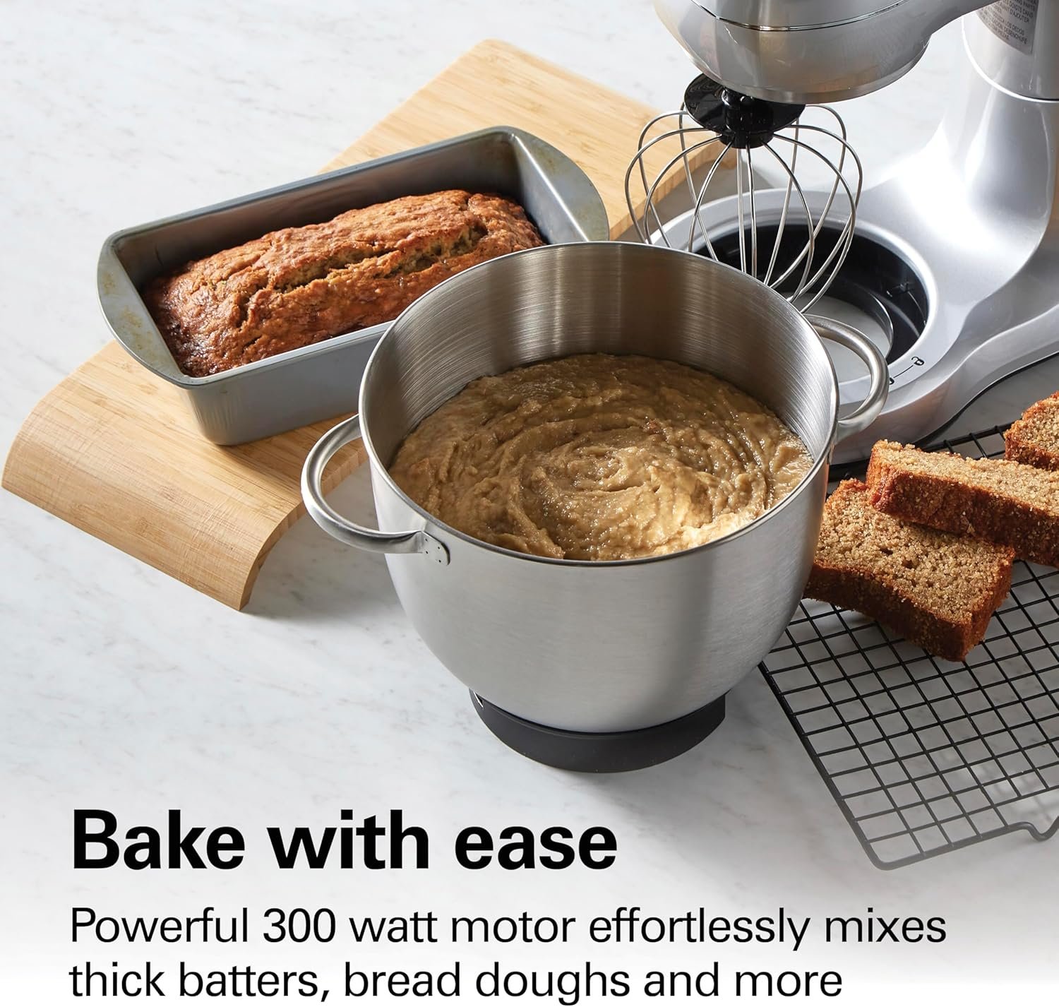 Hamilton Beach Electric Stand Mixer, 4 Quarts, Dough Hook, Flat Beater Attachments, Splash Guard 7 Speeds with Whisk, Silver - Image 3