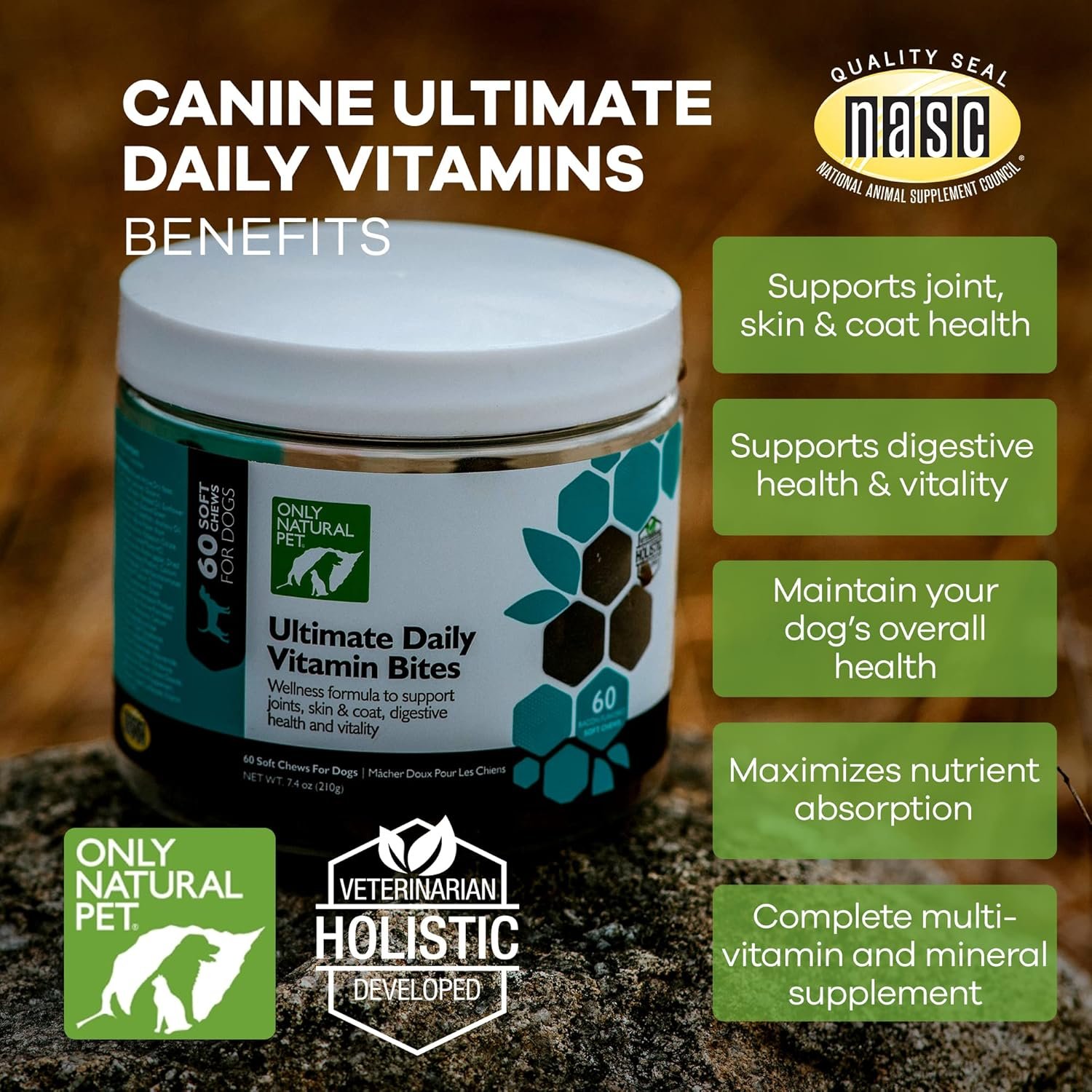 Only Natural Pet Ultimate Daily Vitamins - Complete Multivitamin Supplement for Dogs Balanced Health & Vitality - Senior Small & Large Canine Food Immune Digestive Support -60 Soft Chews (Pack of 1) - Image 5