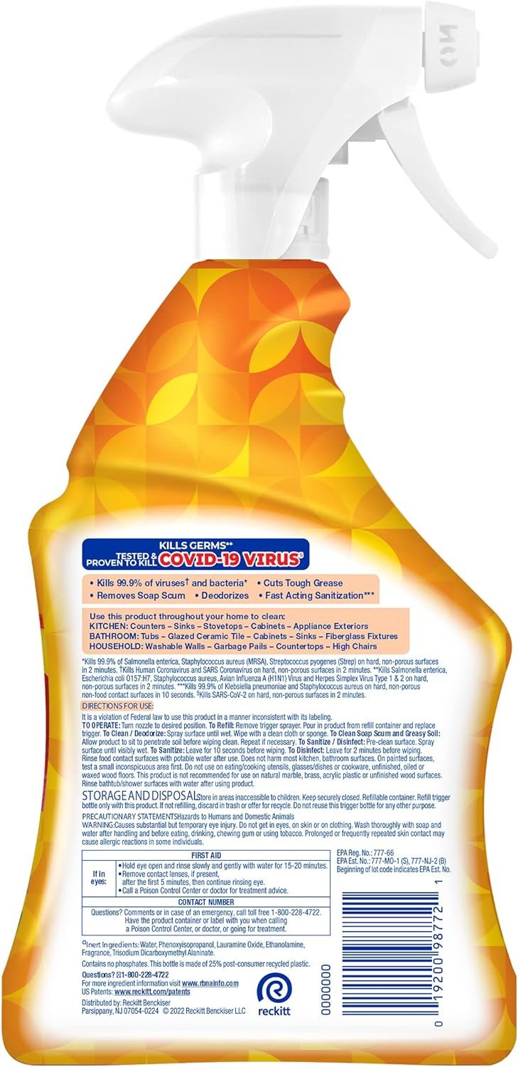 Lysol All-Purpose Cleaner, Sanitizing and Disinfecting Spray, To Clean and Deodorize, Mango & Hibiscus Scent, 32oz - Image 3