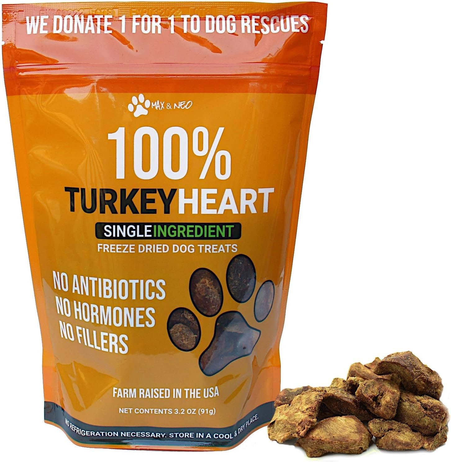 Max and Neo Freeze Dried Turkey Heart Dog Treats - Single Ingredient, Small Farm, Antibiotic Free, Human Grade Turkey Grown in The USA - We Donate 1 for 1 to Dog Rescues for Every Product Sold - Image 2