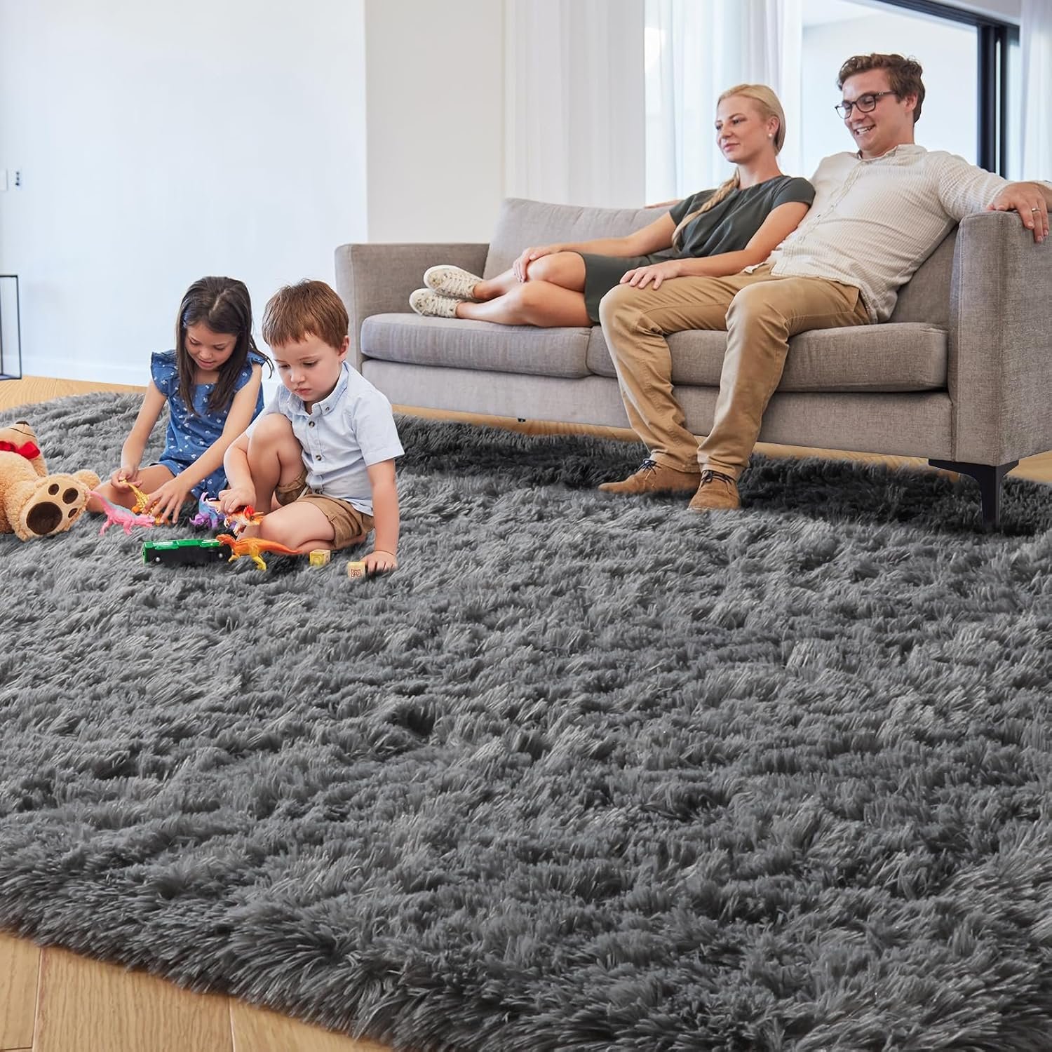 PAGISOFE Grey Fluffy Rugs for Bedroom 4x6 Area Rug Shag Rug for Kids Room Furry Carpet Modern Living Room Rug Soft Shaggy Boys Rug Fuzzy Throw Rugs for Home Decor Aesthetic, Dorm Nursery Gray - Image 3