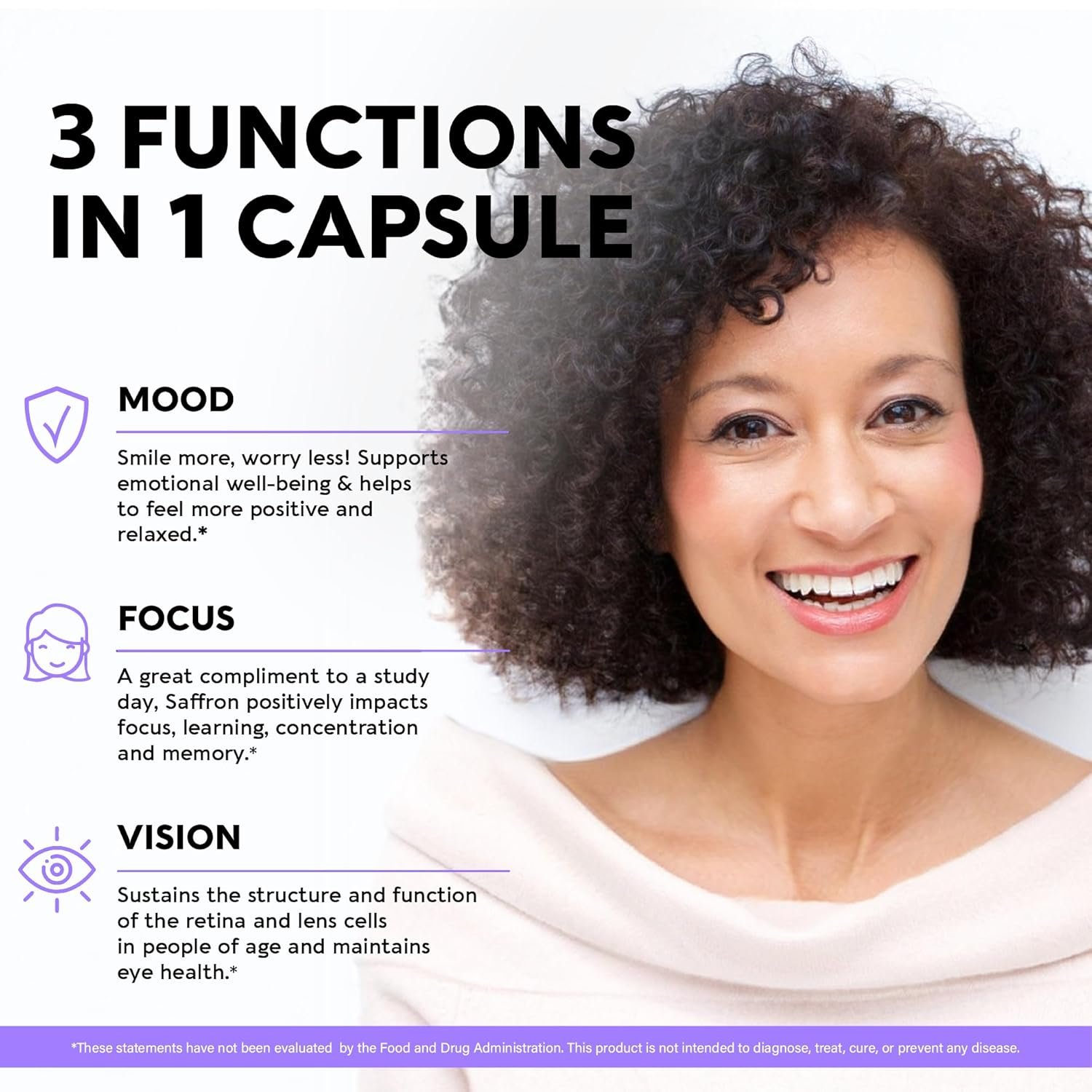 Natural Saffron Supplements - Pure Saffron Extract 88.5 mg - Made in USA - Mood | Focus | Vision | Energy Support - Eye Health for Women & Men - NonGMO Vegan Pills - 90 Powder Capsules, 3 Month Supply - Image 4