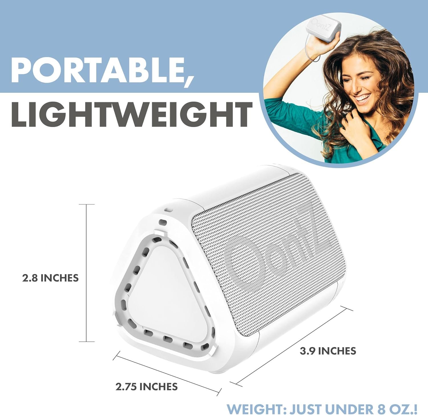 Cambridge Soundworks OontZ Angle Solo Bluetooth Portable Speaker, Compact Size, Surprisingly Loud Volume & Bass, 100 Foot Wireless Range, IPX5, Perfect Travel Speaker, Bluetooth Speakers (White) - Image 8