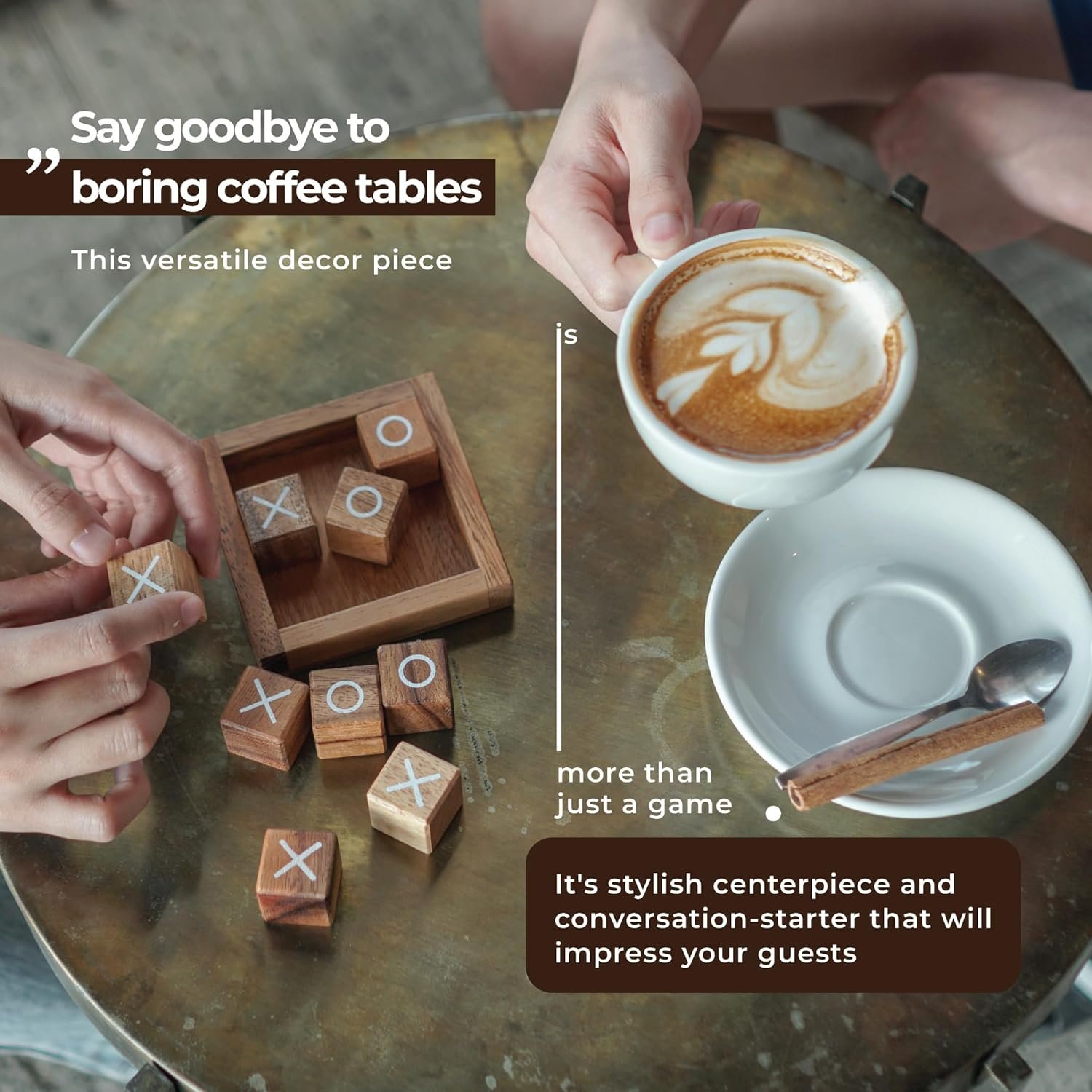 BSIRI Tic Tac Toe for Kids and Adults Coffee Table Living Room Decor and Desk Decor Family Games Night Classic Board Games Wood Rustic for Families Size 4 Inch - Image 3