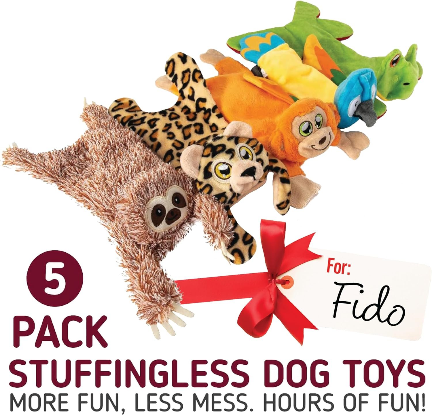 Leashboss Dog Stocking Stuffer Toys - Unstuffed Crinkle Dog Toys for Aggressive Chewers, 5 Pack, Durable and Stuffing Free Animal Chew Toys, Squeak Toys for Puppies, Small, Medium, and Large Dogs - Image 3