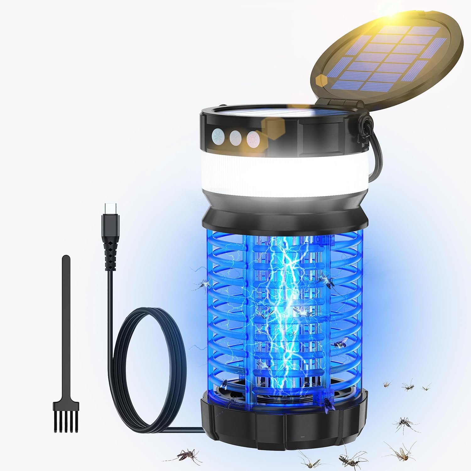 Solar Bug Zapper for Outdoor & Indoor,4200V Mosquito Zapper Waterproof Fly Trap,Portable Rechargeable Mosquito Killer with LED Light for Home,Kitchen,Backyard,Camping (Black-Blue) - Image 2