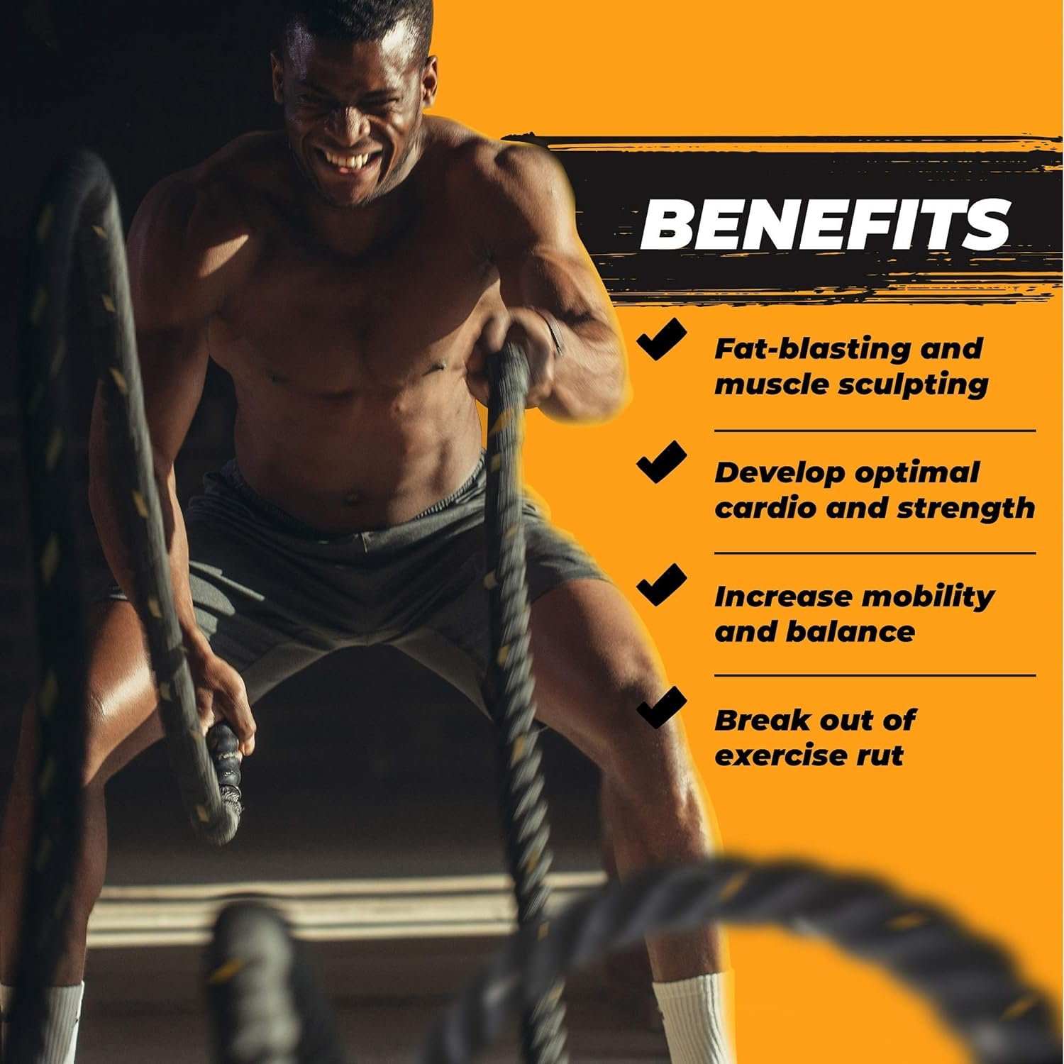 Yes4All 1.5/2 Inch Battle Ropes with Extra Protective Sleeve, Workout Ropes for Cross-Training Home Gym & Fitness Exercises, Strength Training - 30,40,50 Feet Lengths Available - Image 5
