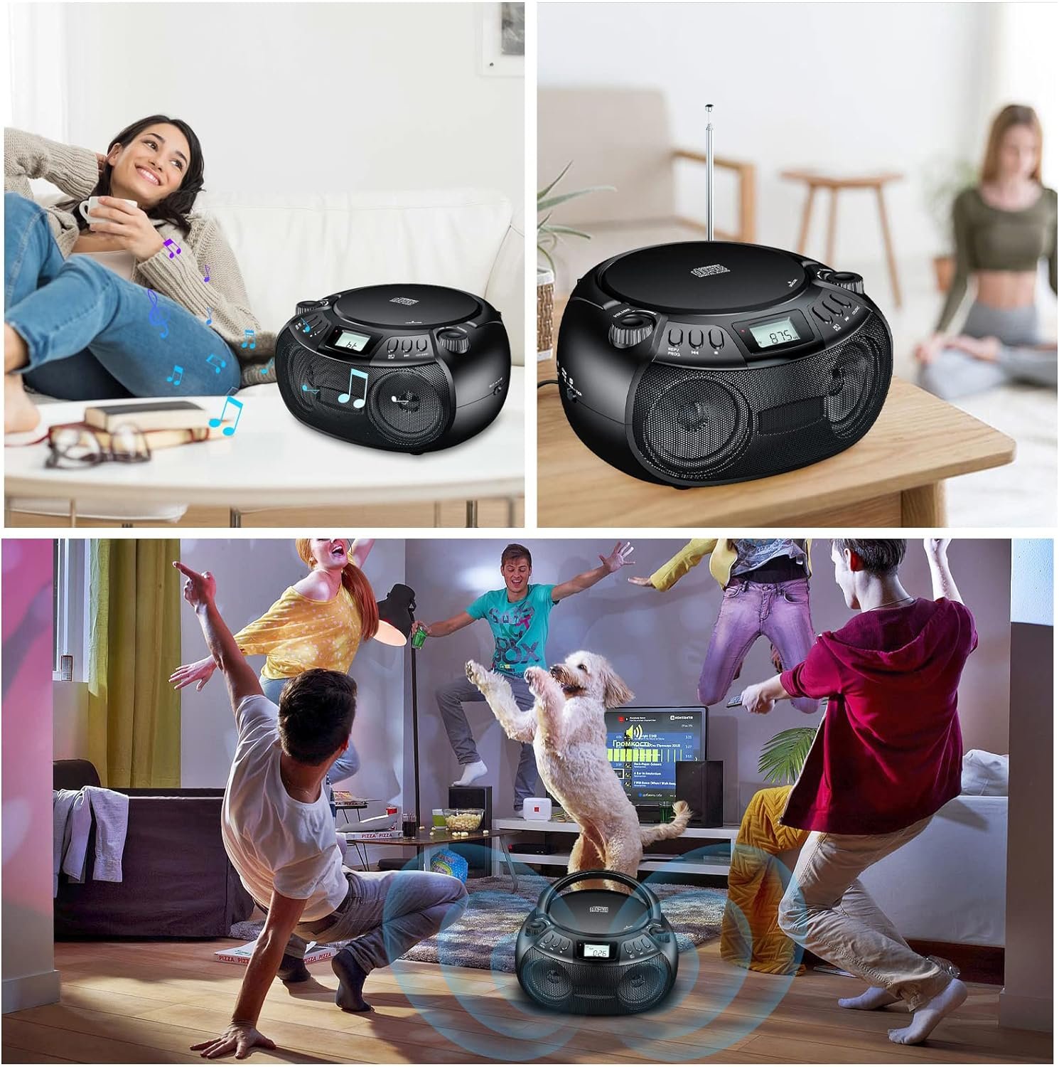 Gueray CD Player Boombox with Bluetooth Boombox AM/FM Radio USB Port Portable CD Player Stereo Sound Speaker MP3 Playback 3.5mm AUX Input Headphone Jack LCD Display CD-R CD-RW MP3WMA Playback - Image 9
